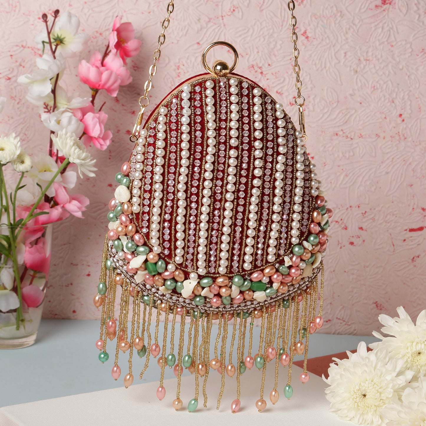 Embellished Evening Almond Clutch