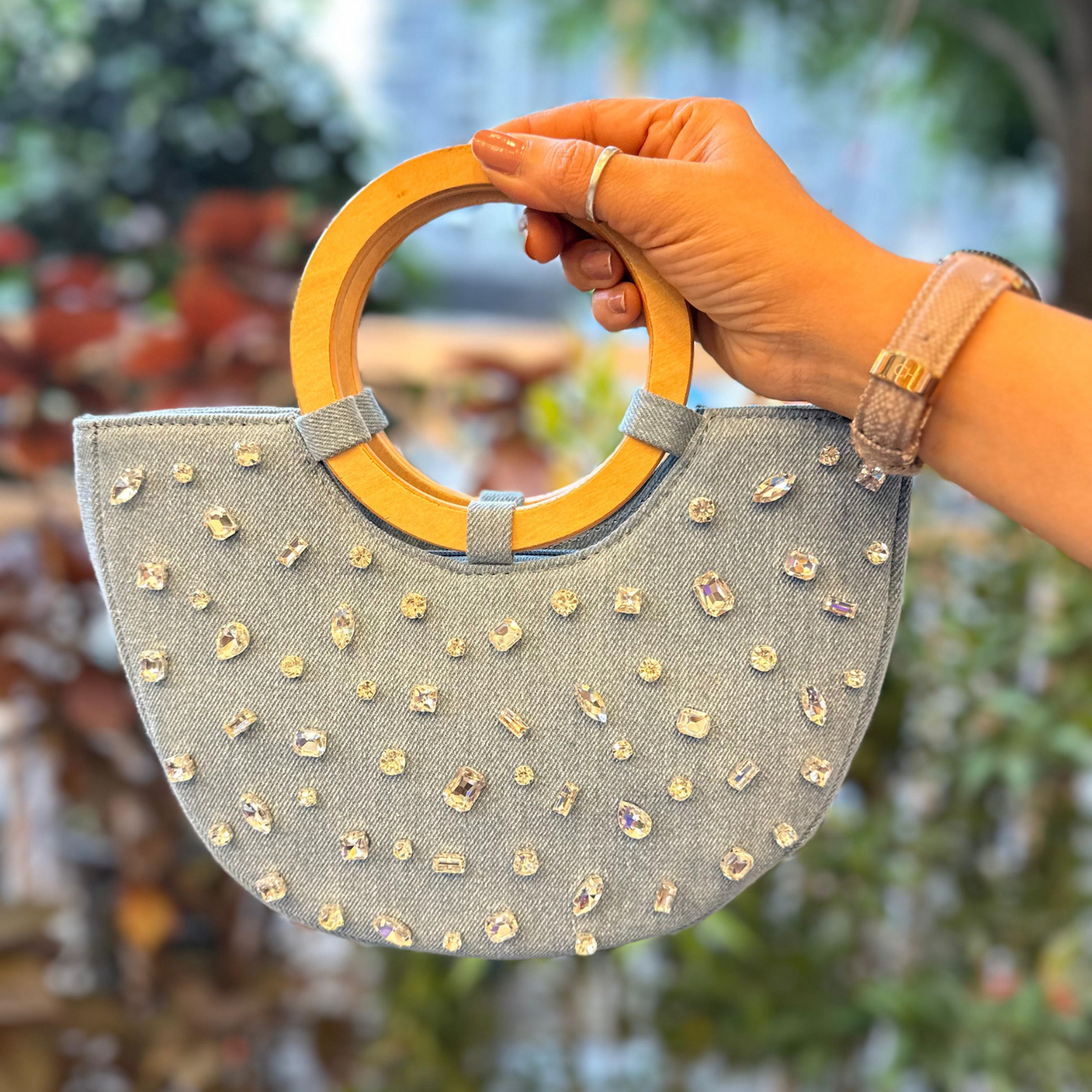 Sky Sparkle Denim Clutch