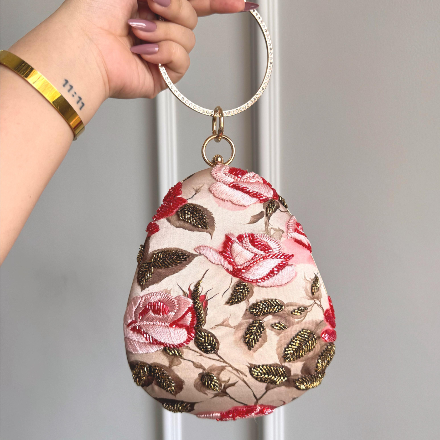 Floral Cascade Embroidered Clutch