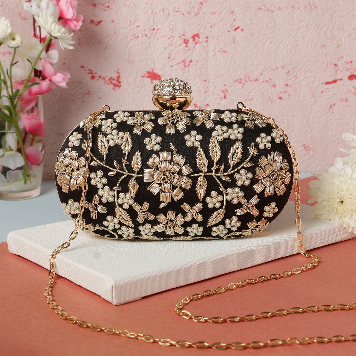 Jaipur Jewel Oval dabka Embroidery clutch