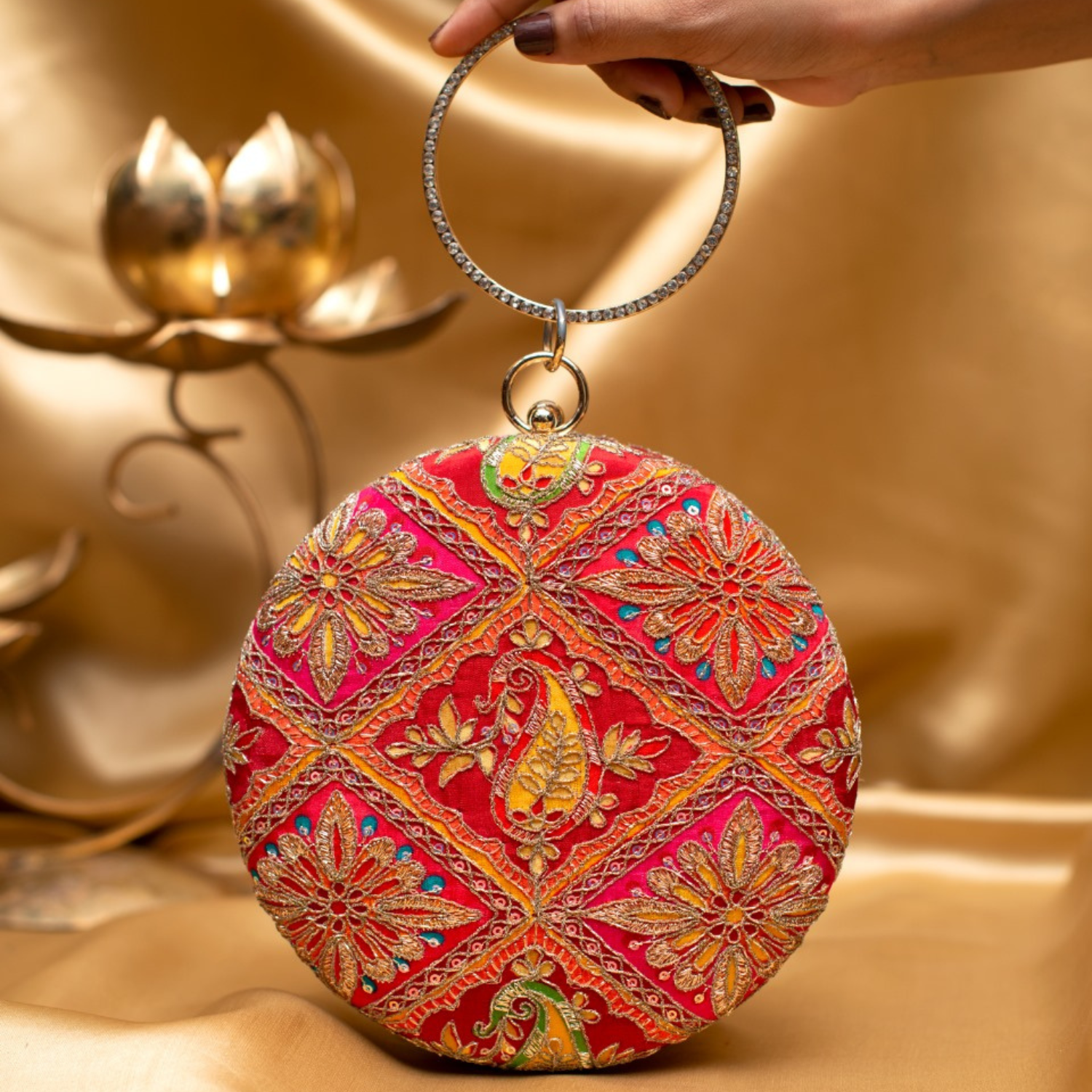 Blush Blossom Embroidered Ethnic Clutches