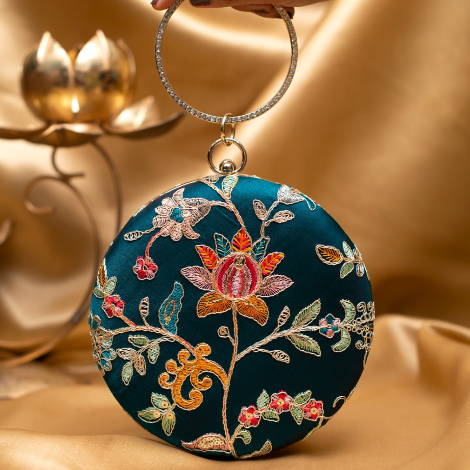 Turquoise Treasure Embroidered Ethnic Clutches