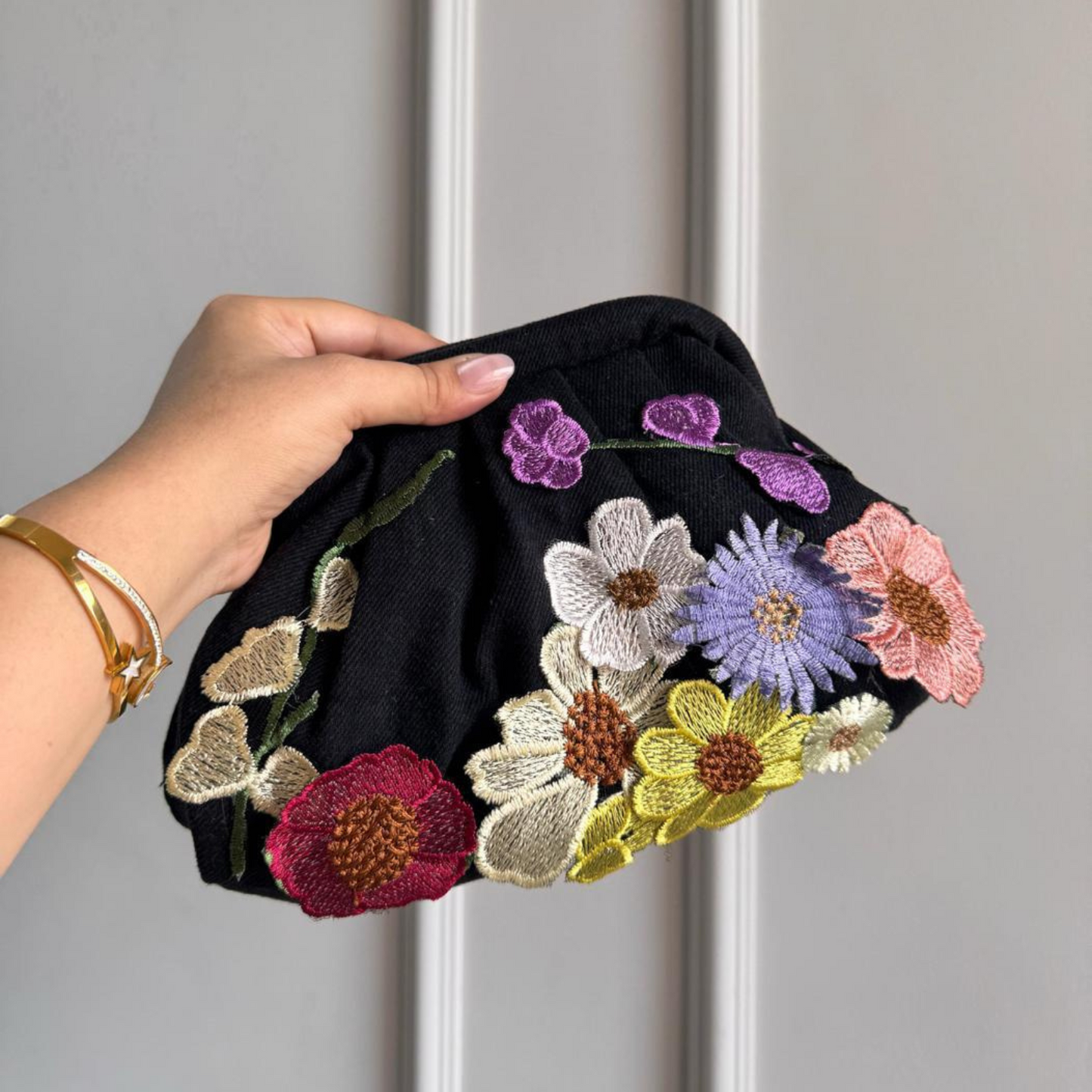 Midnight Garden Denim Clutch