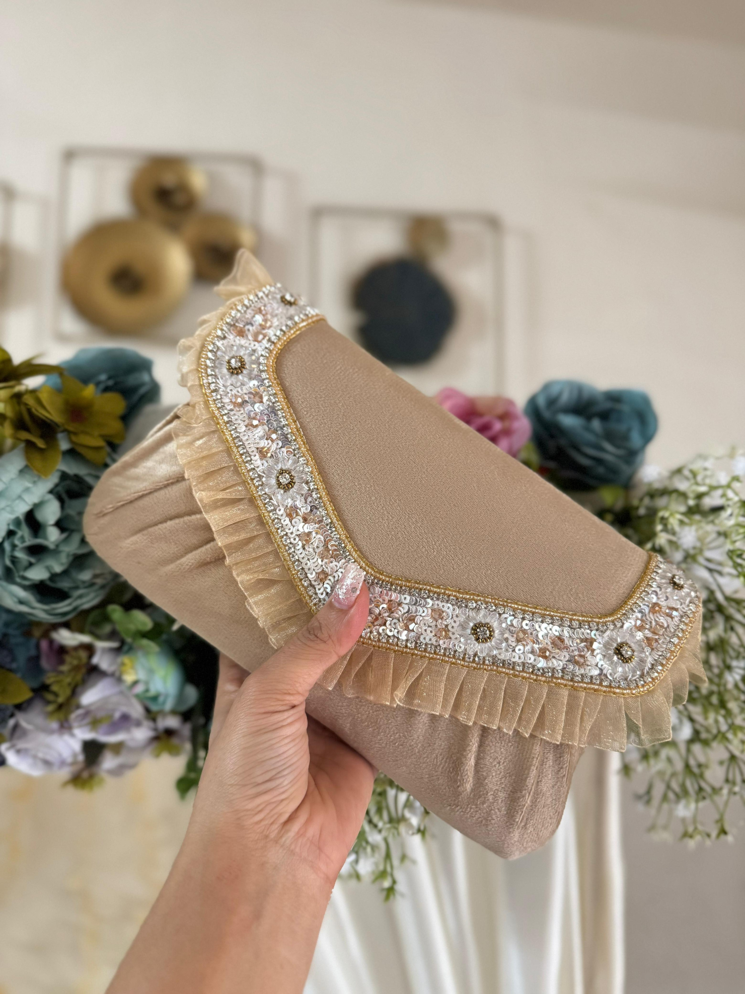 Frill Suede Flap Bag