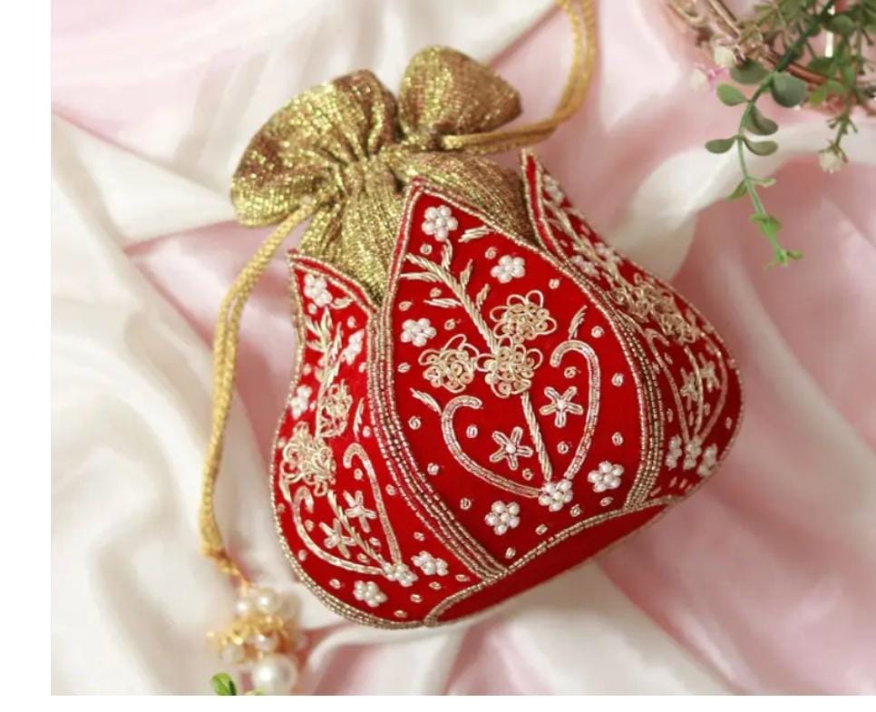 Red Lotus Potli With Beautiful Design