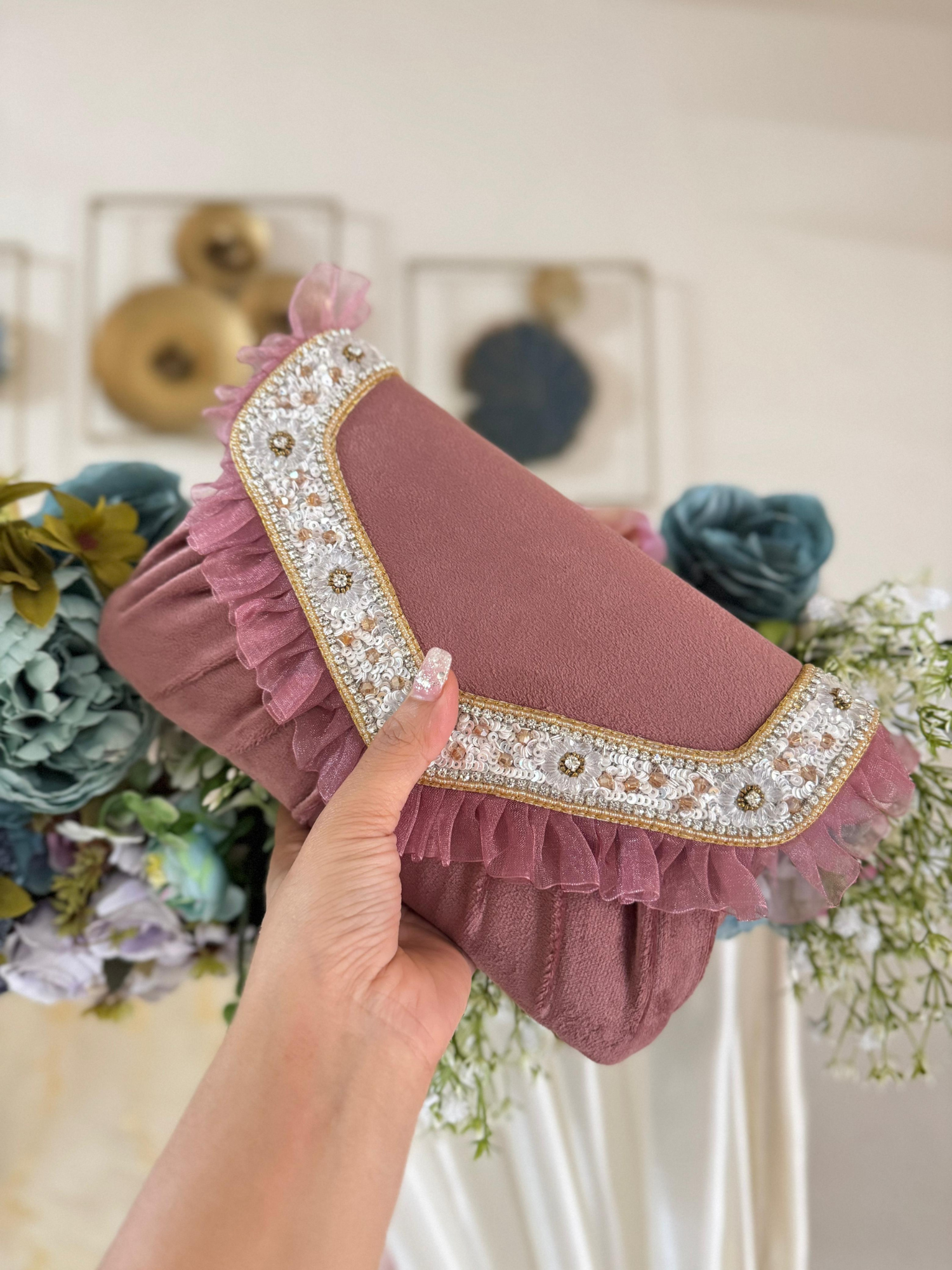 Frill Suede Flap Bag