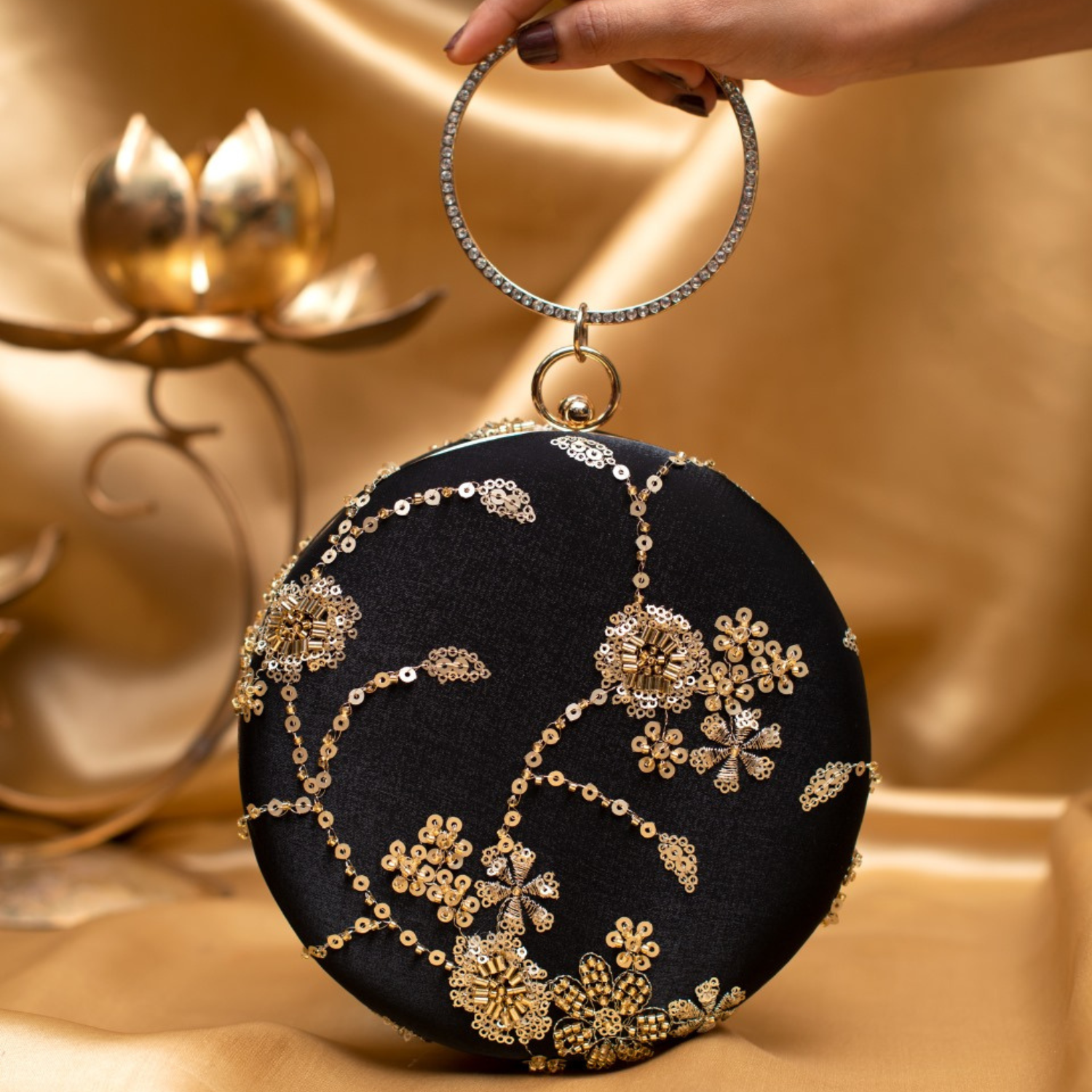 Golden Eclipse Embroidered Ethnic Clutches