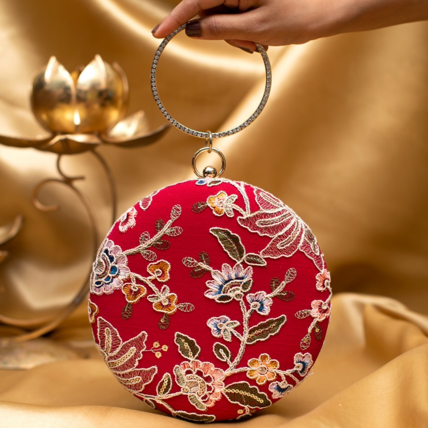 Fuchsia Bloom Embroidered Ethnic Clutches