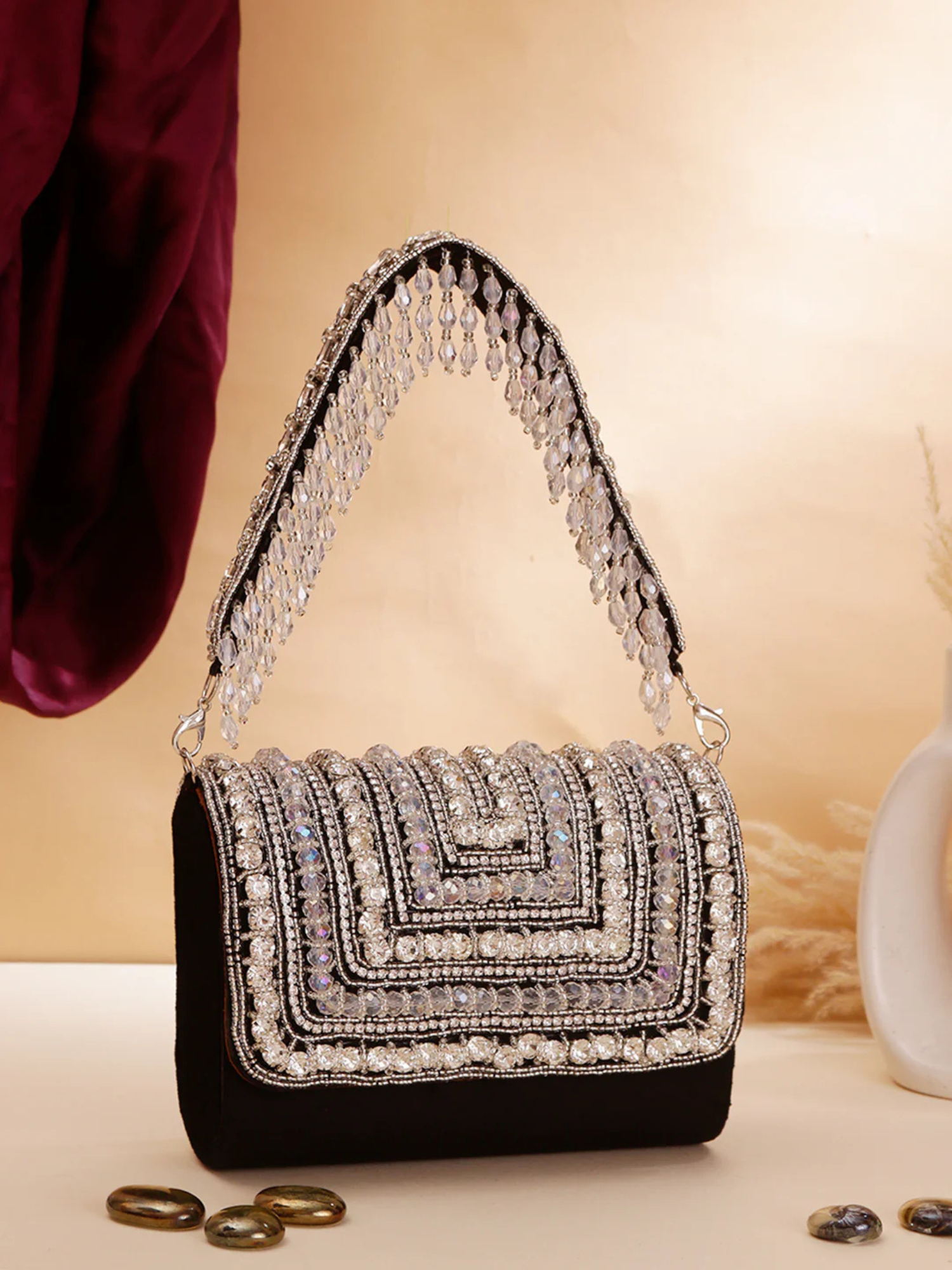 Luxe Drizzle Big Crystal Clutch