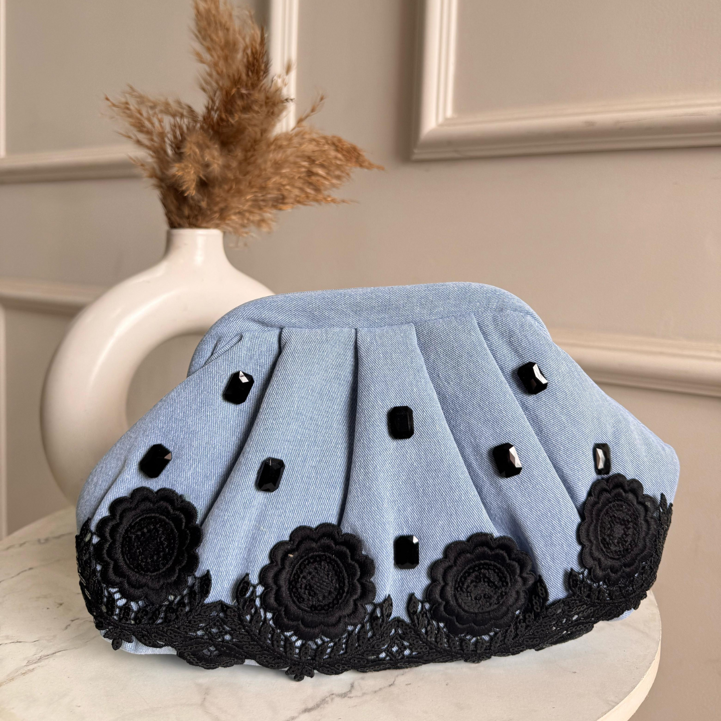 Noir Bloomstone Denim Clutch