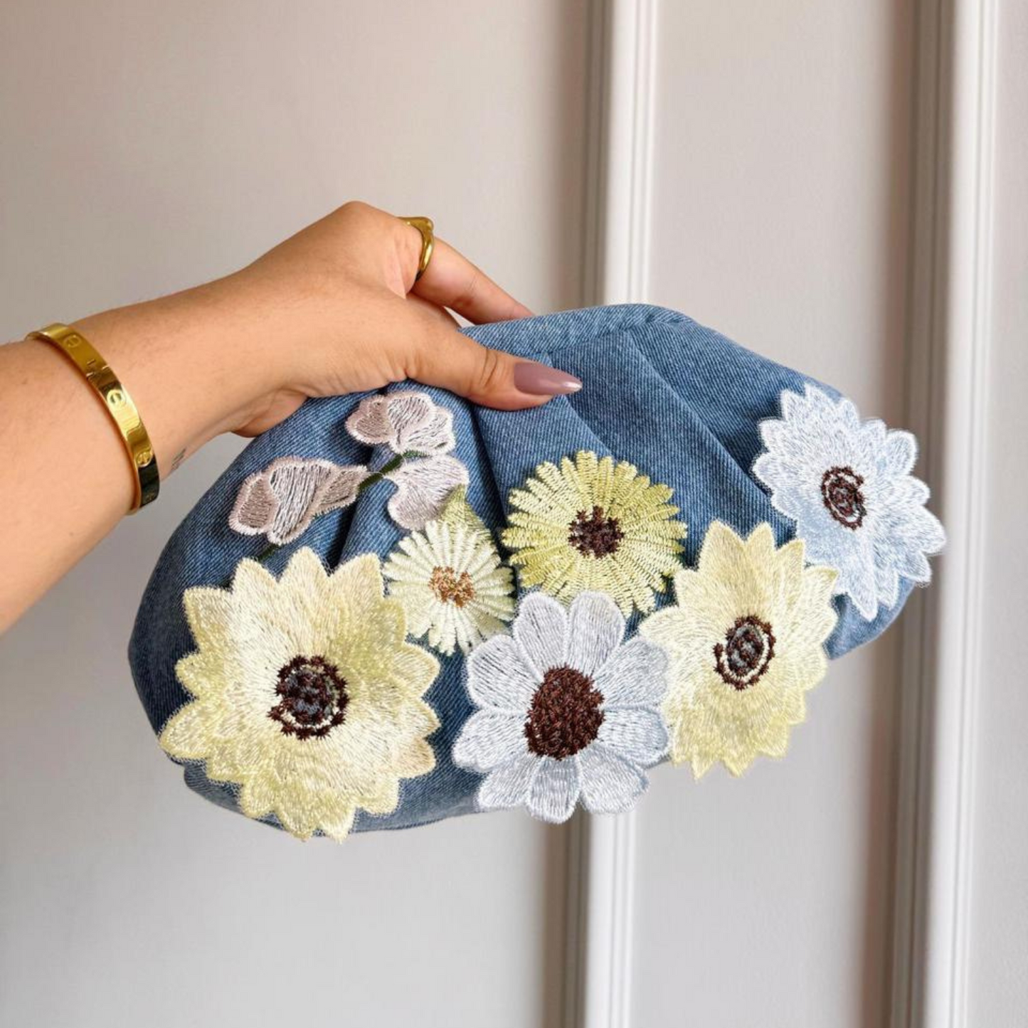 Bloom & Blue Denim Clutch