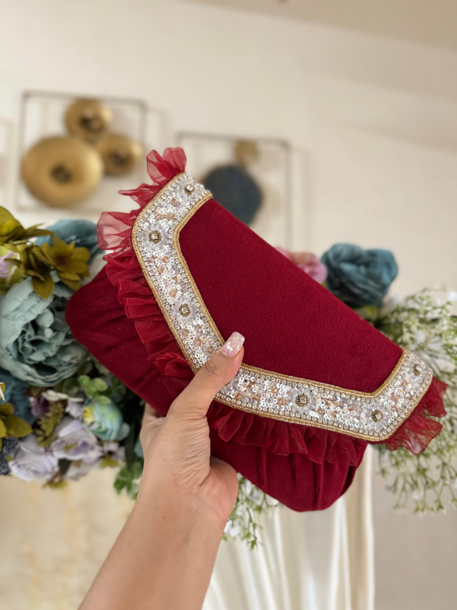 Frill Suede Flap Bag