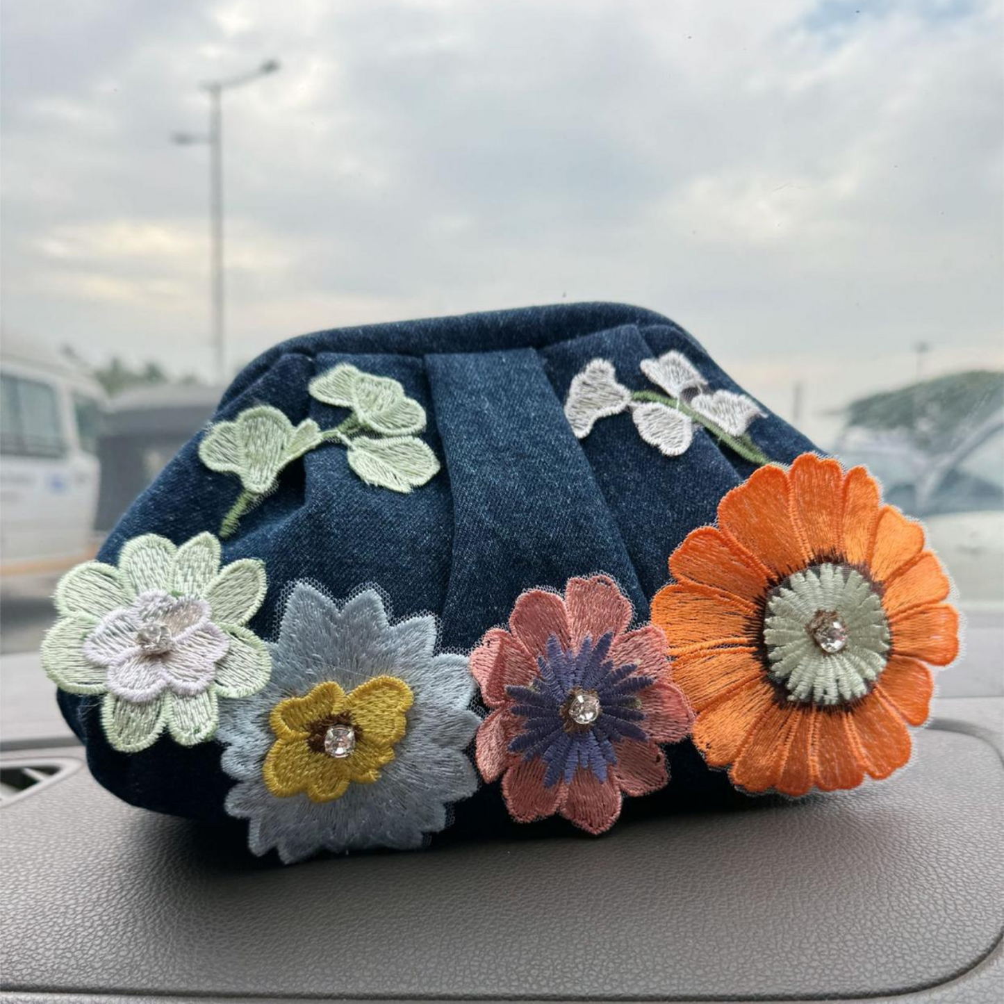 Thread & Petal Denim Clutch