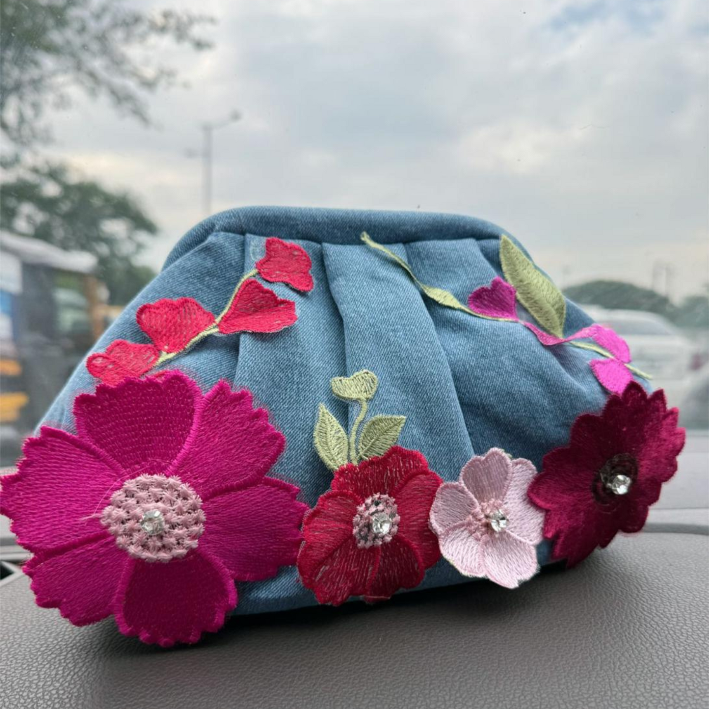 Thread & Petal Denim Clutch