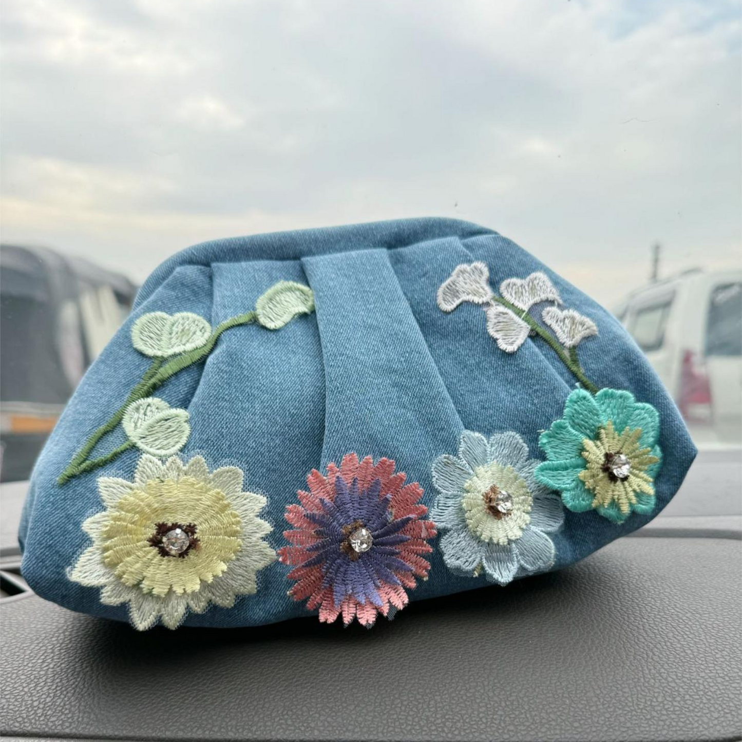 Thread & Petal Denim Clutch
