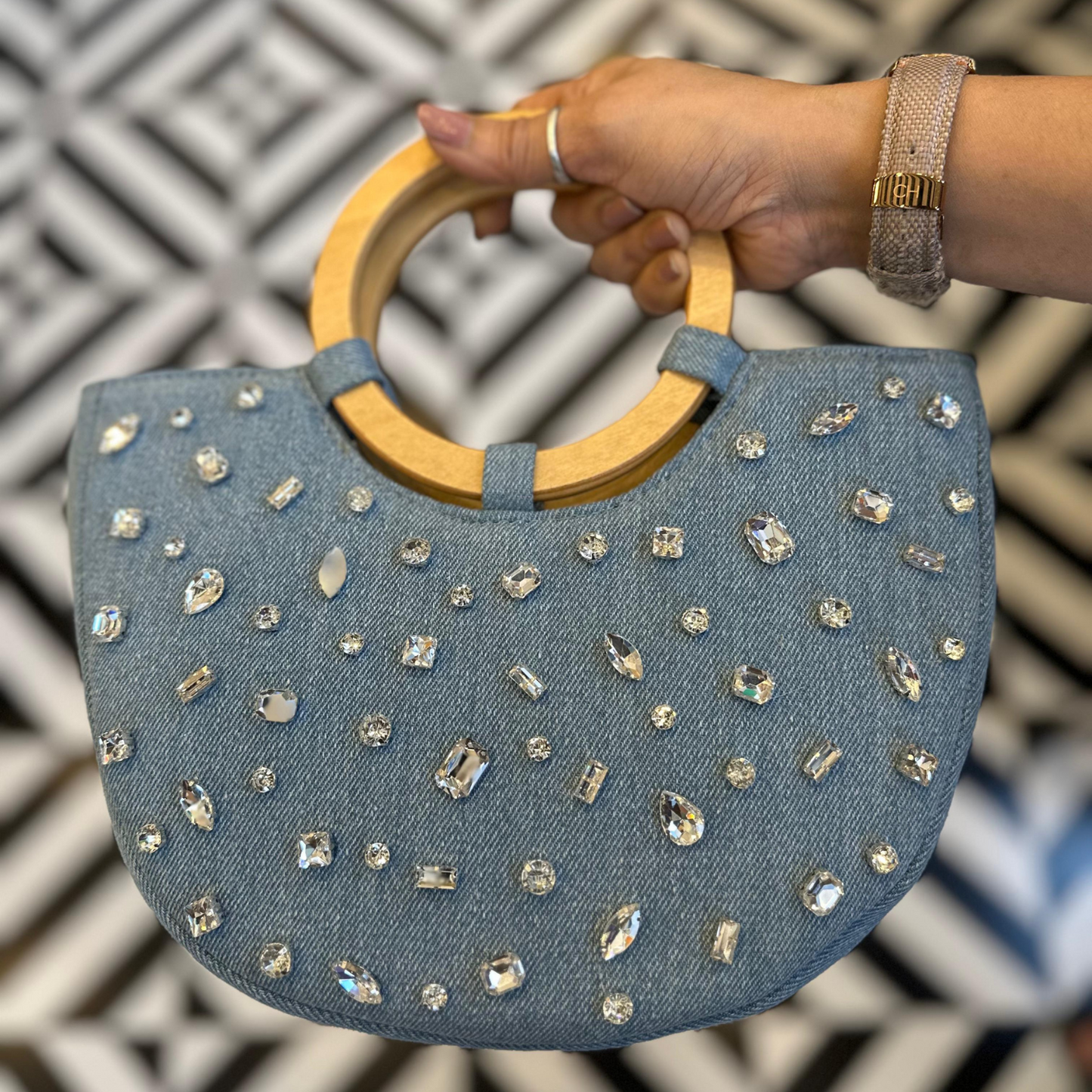 Sky Sparkle Denim Clutch