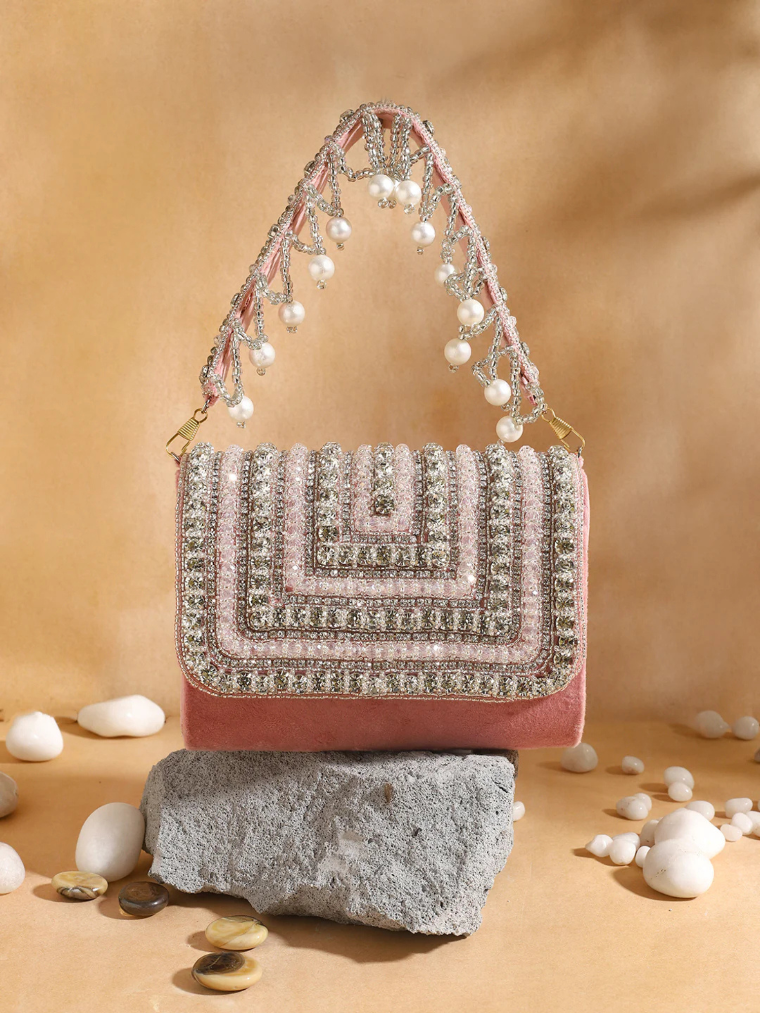 Luxe Drizzle Big Crystal Clutch