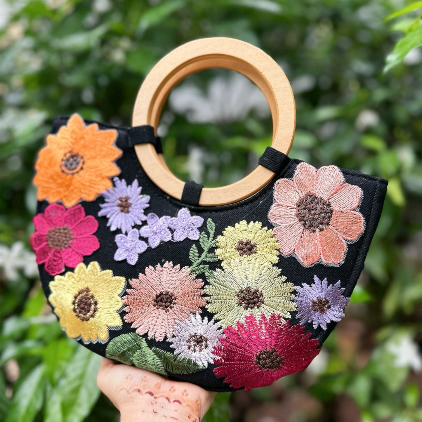 Midnight Bloom Denim Clutch