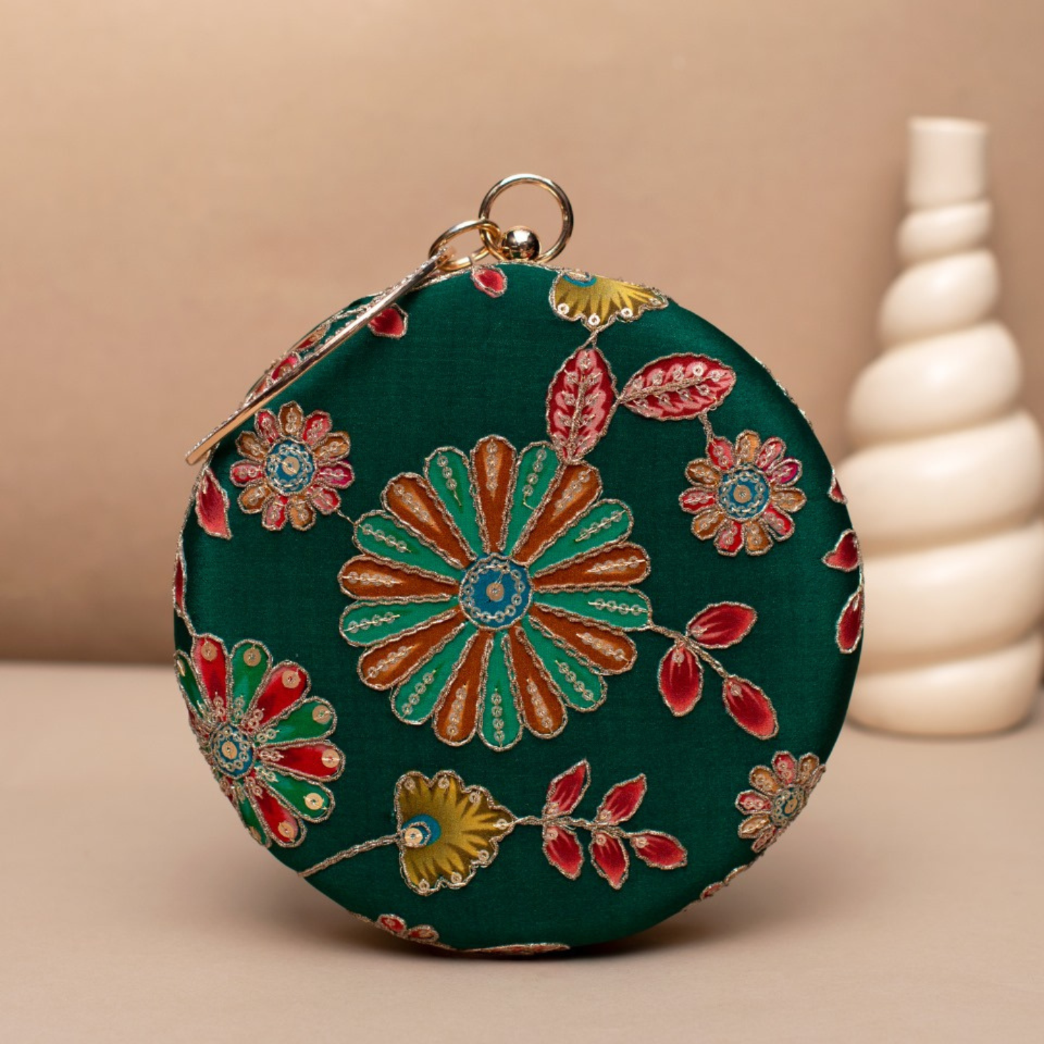 Emerald Bloom Embroidered Ethnic Clutches