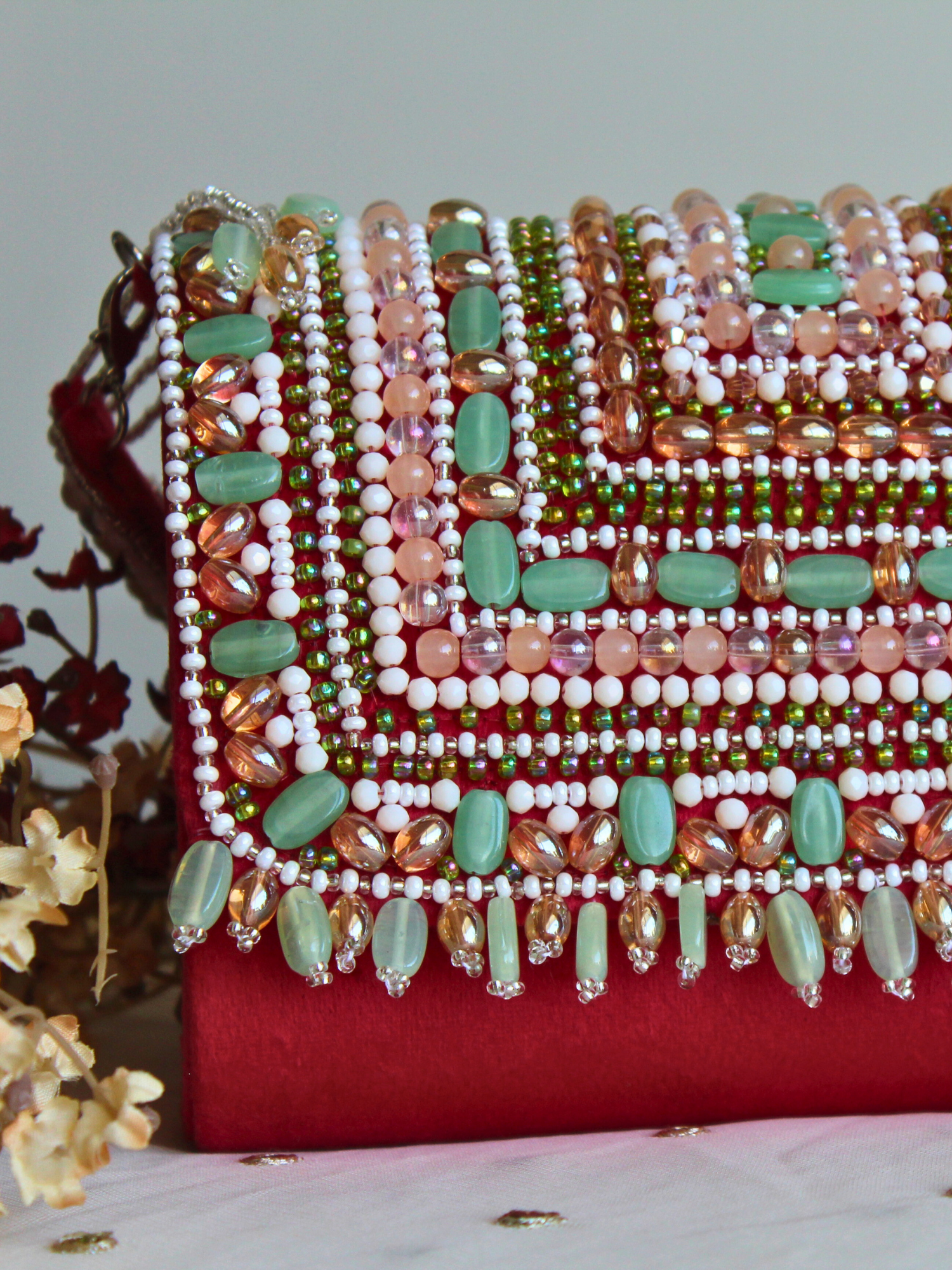 Emerald Enchanté Beaded Clutch