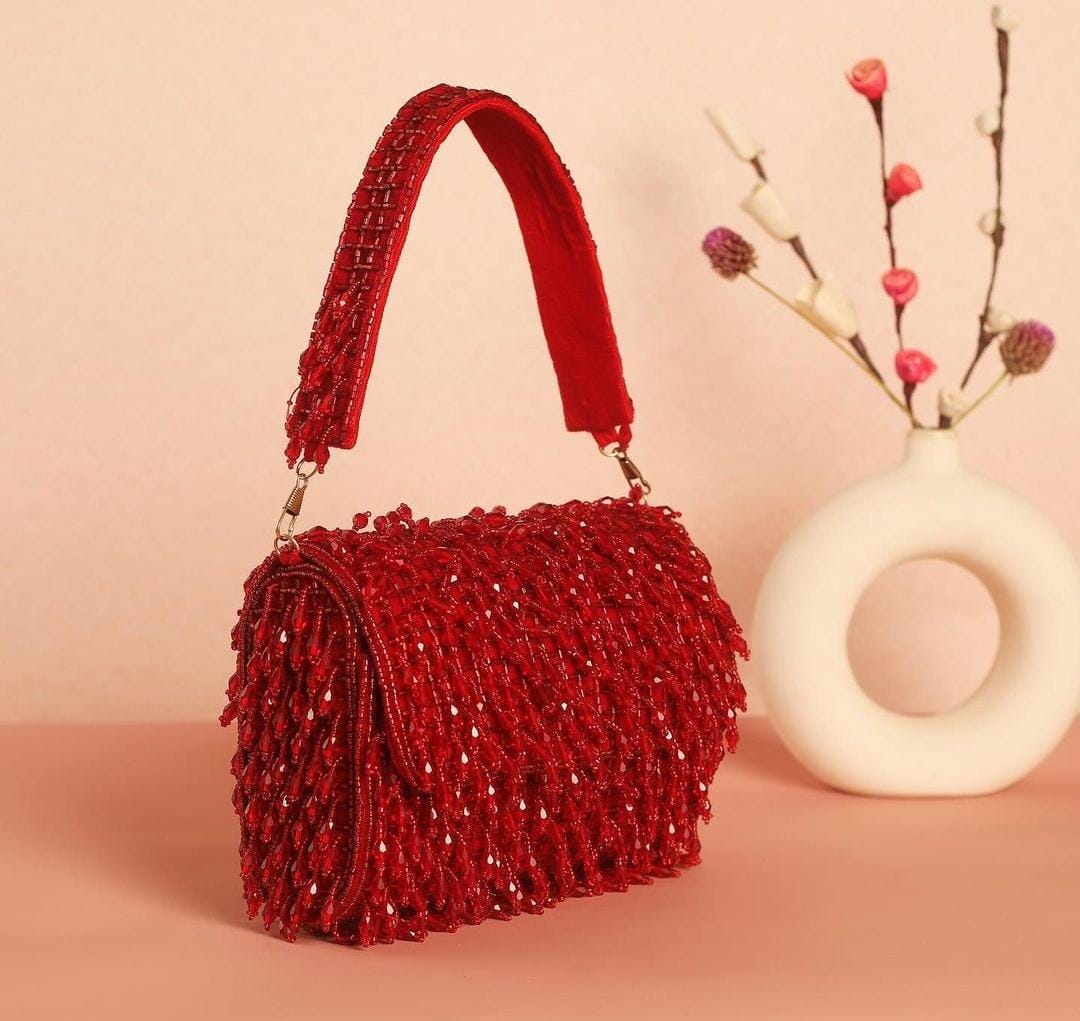 Designer Flap Clutch with Crystal Hanging