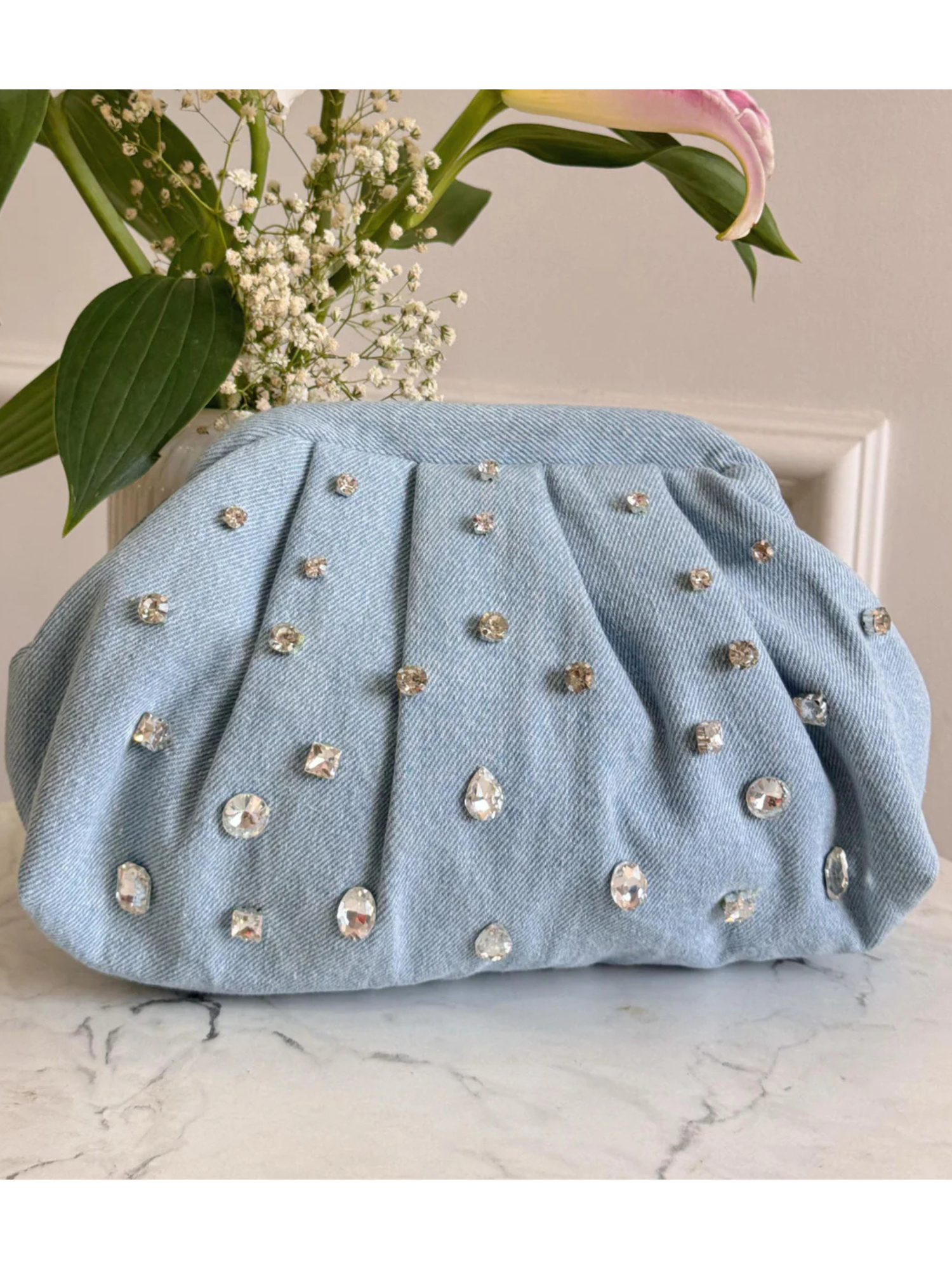 Crystal Mist Denim Clutch