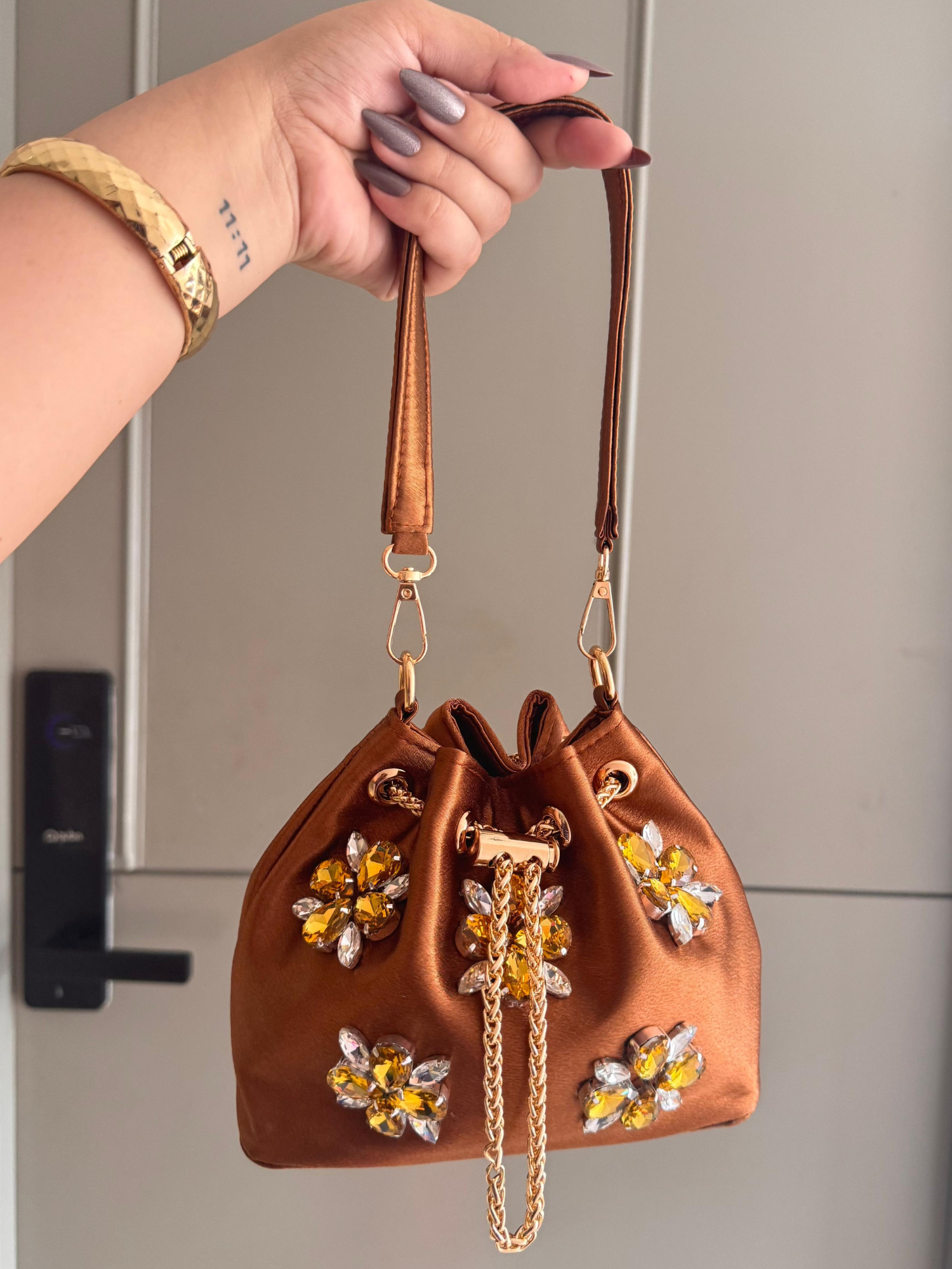 Crystal Bloom Satin Bucket Bag (8 Colors)