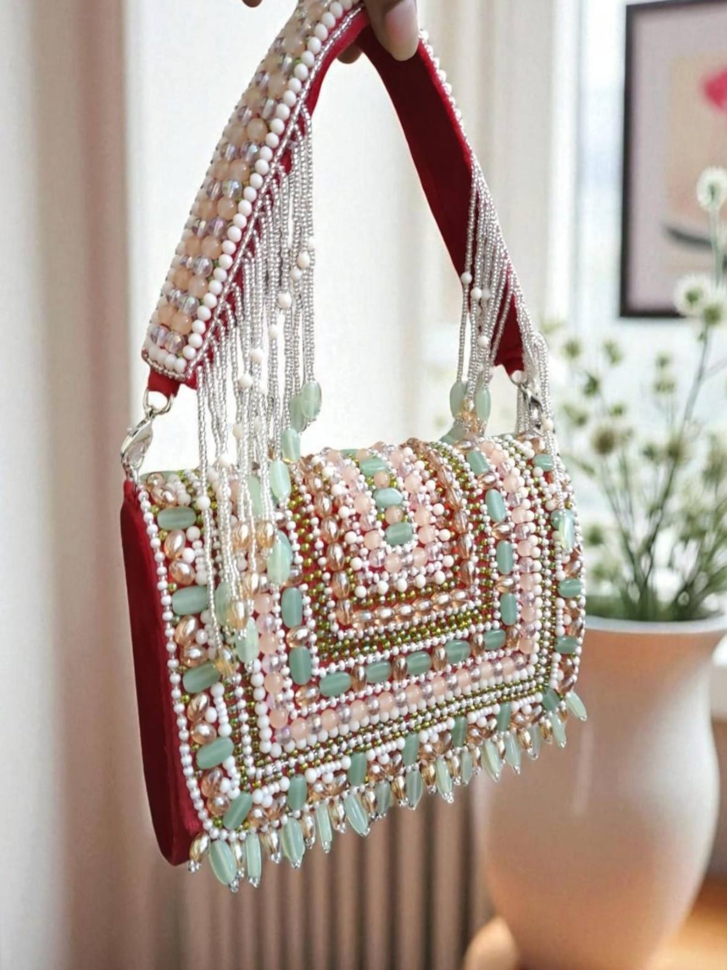 Emerald Enchanté Beaded Clutch