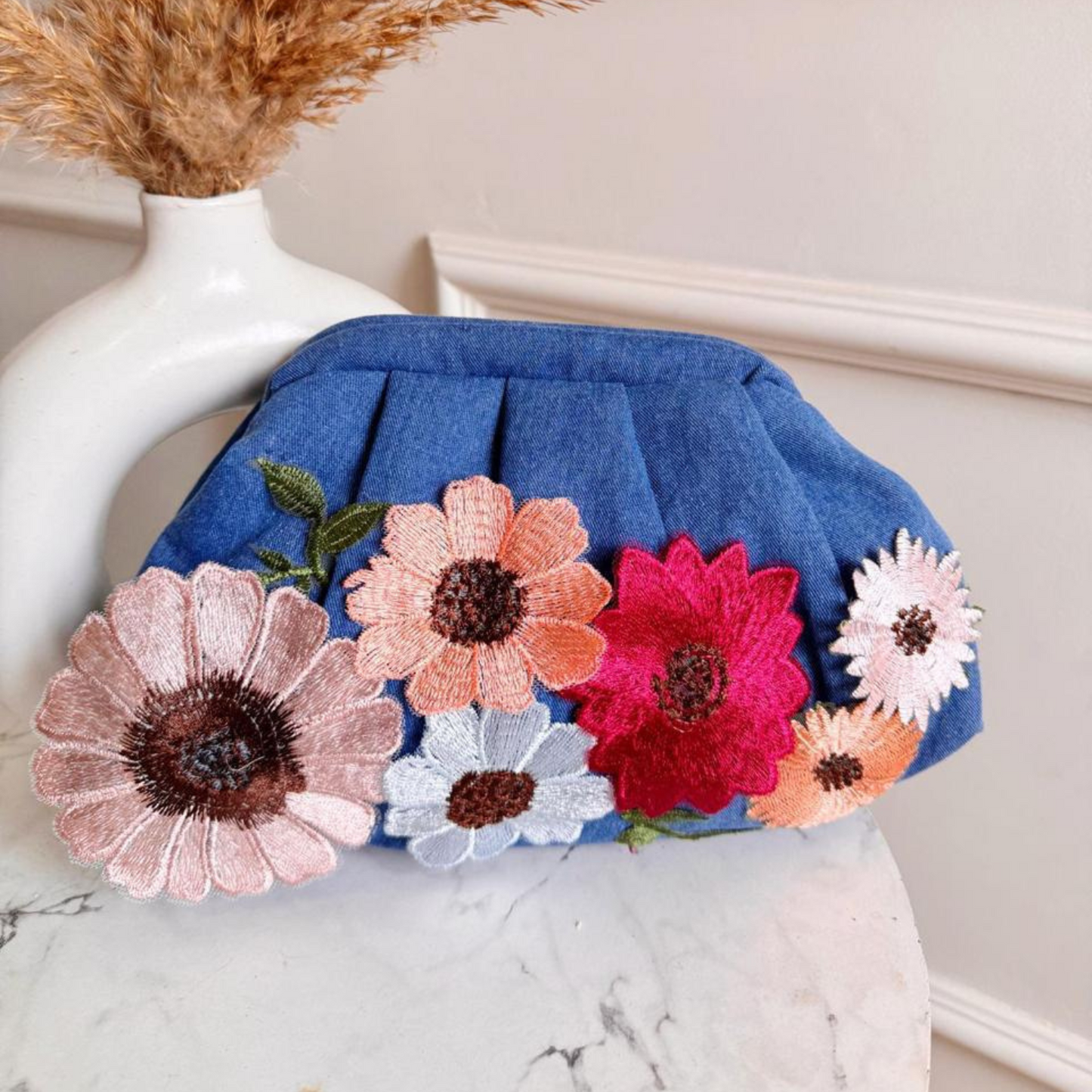 Thread & Petal Denim Clutch