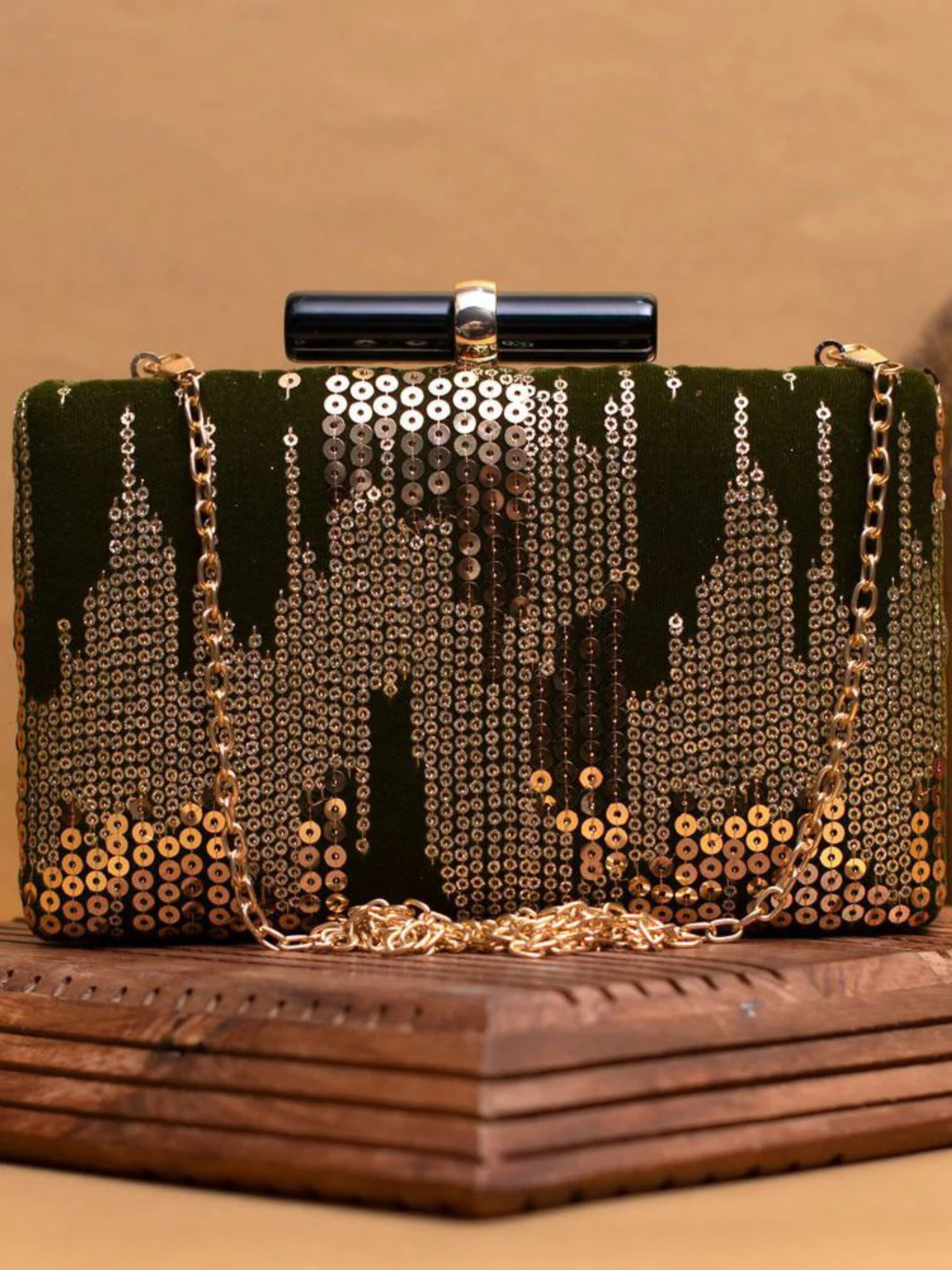 Golden Sequins Embroidery Clutch