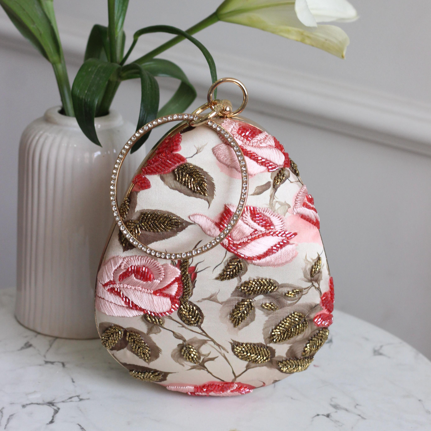 Floral Cascade Embroidered Clutch