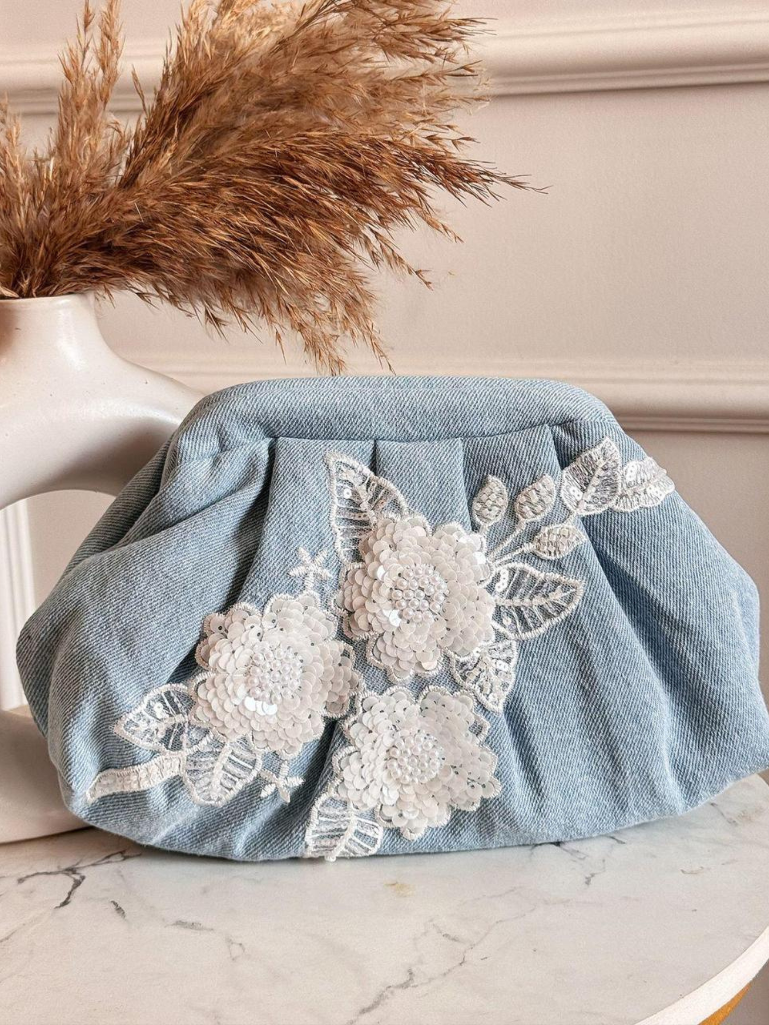 Blossom Denim Clutch