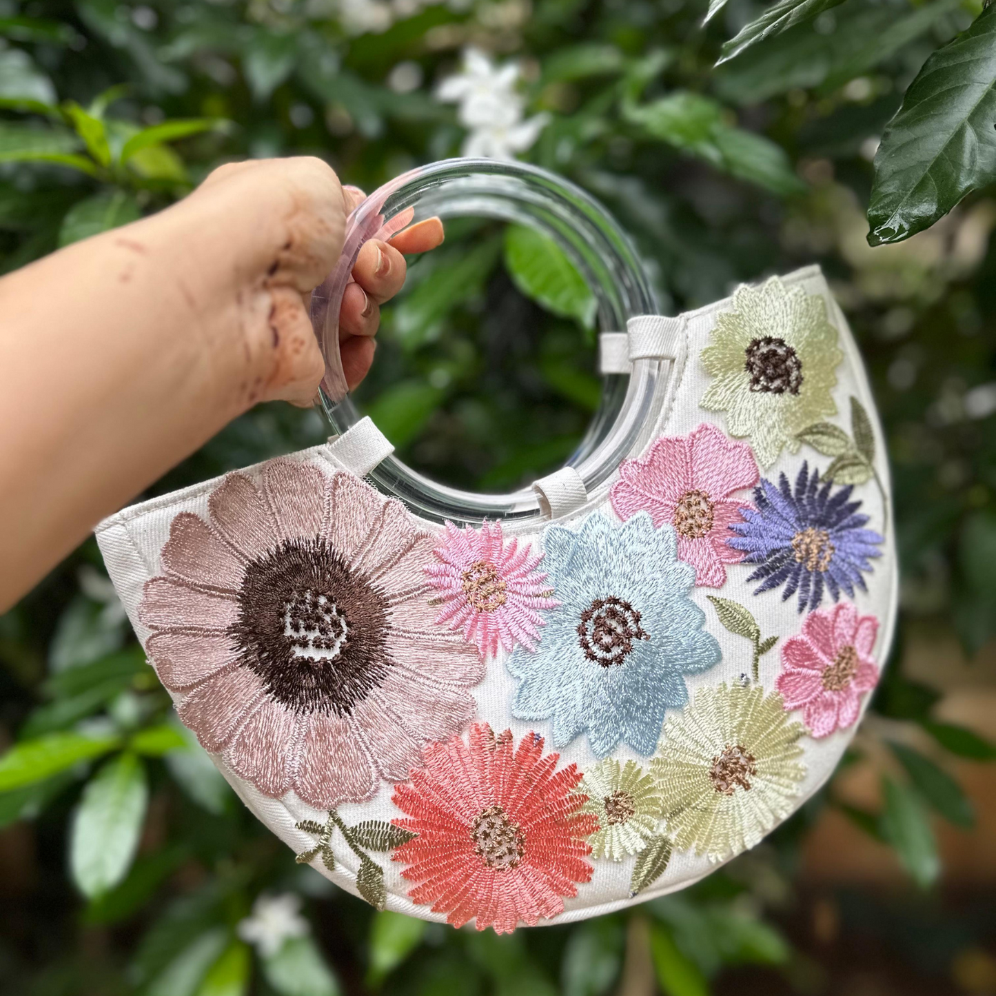 Ivory Meadow Denim Clutch