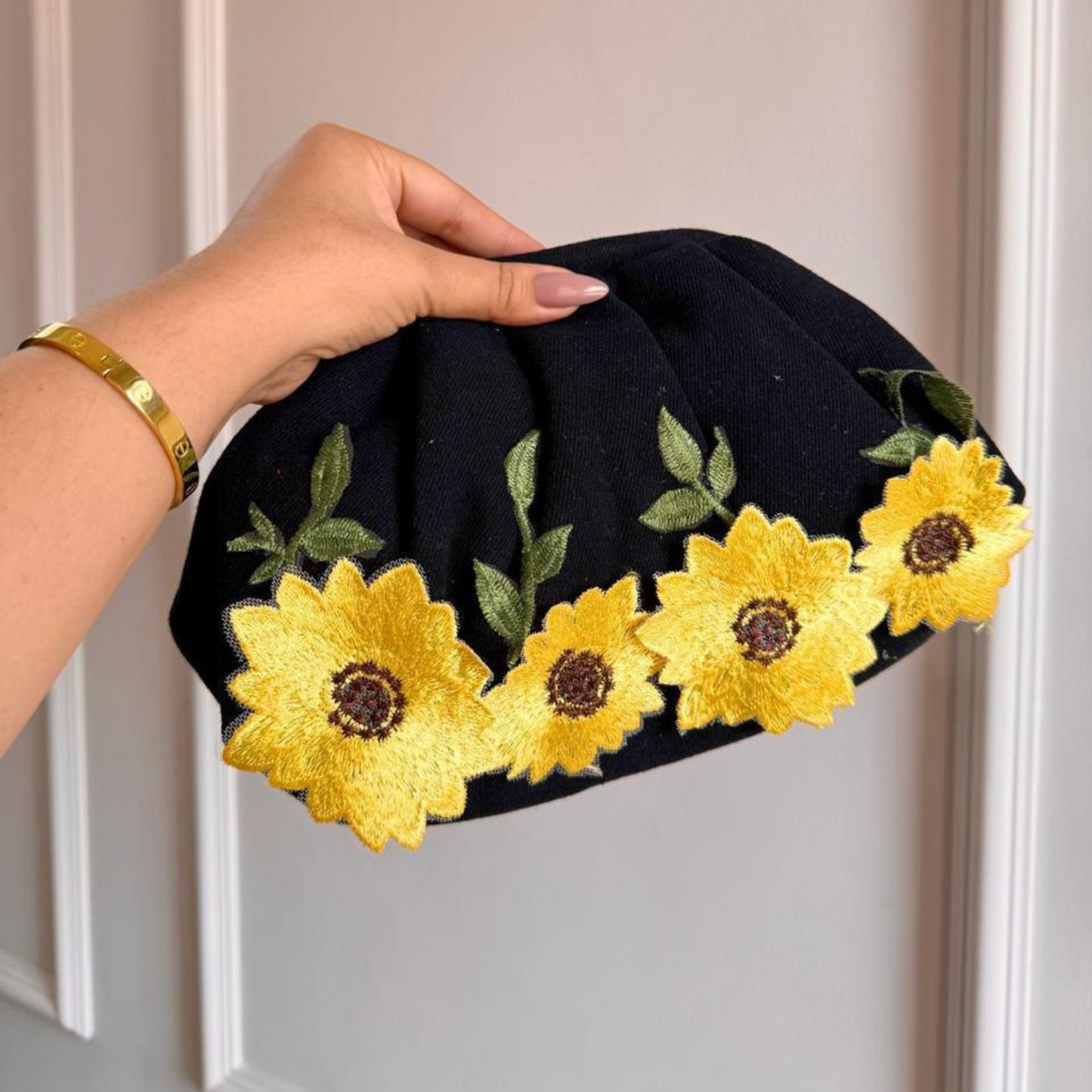 Sunflower Charm Denim Clutch