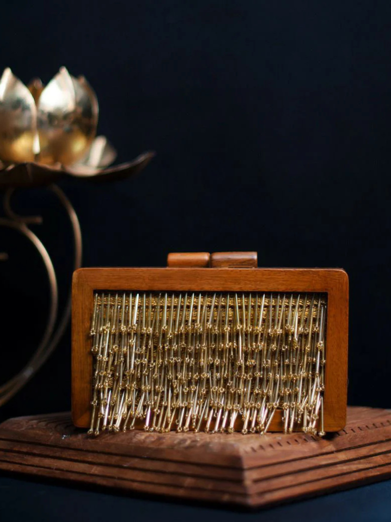 Tassel Embellished Wooden Clutch