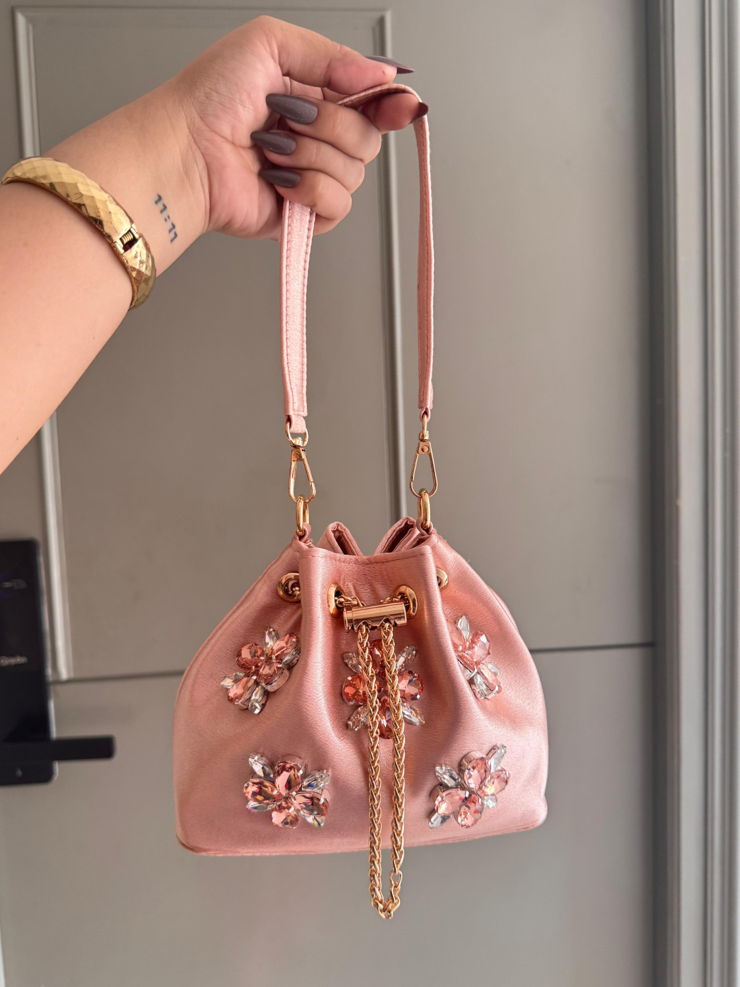 Crystal Bloom Satin Bucket Bag (8 Colors)