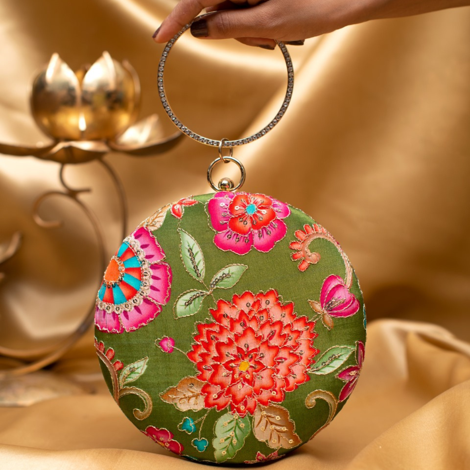 Emerald Vine Embroidered Ethnic Clutches