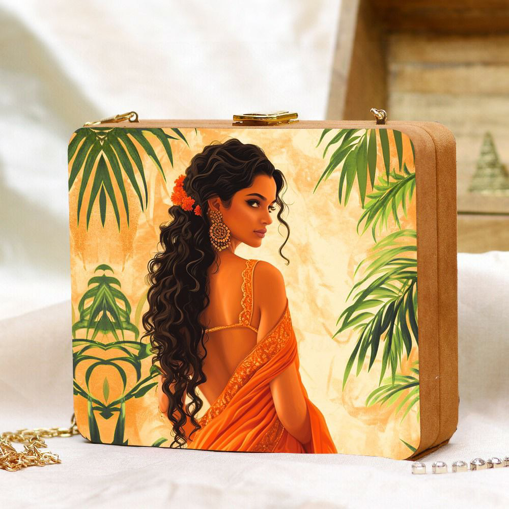 Brown Women Printed MDF Clutch