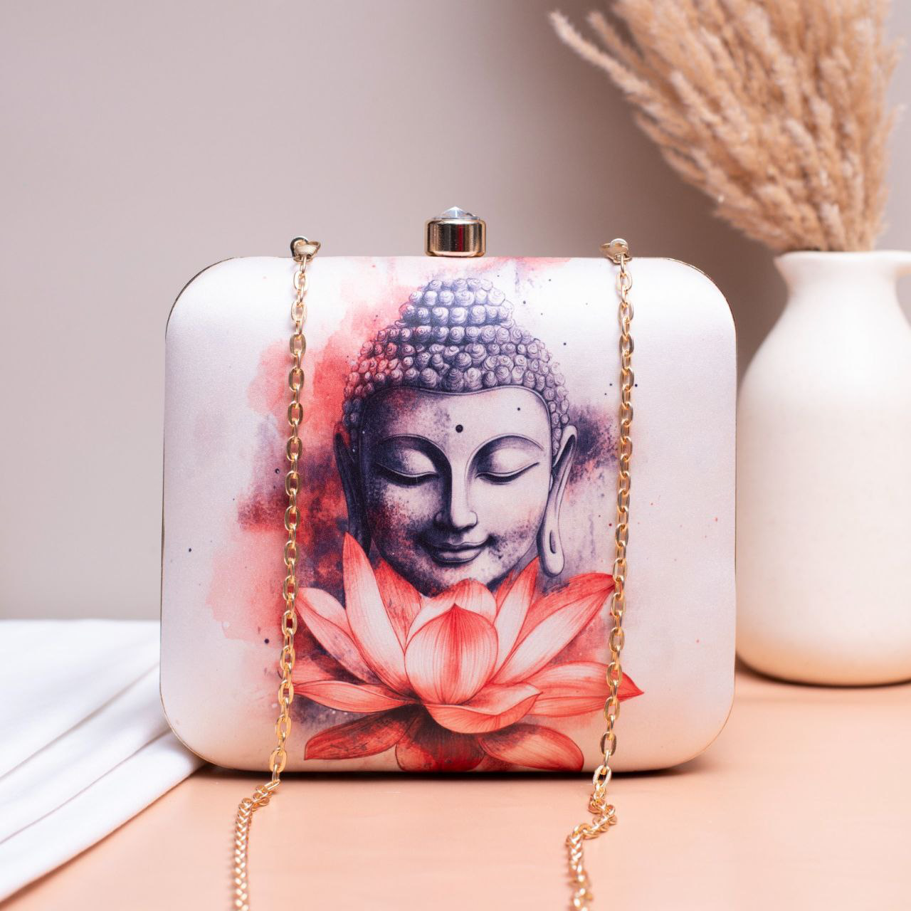 Buddha With Flower Printed Clutch