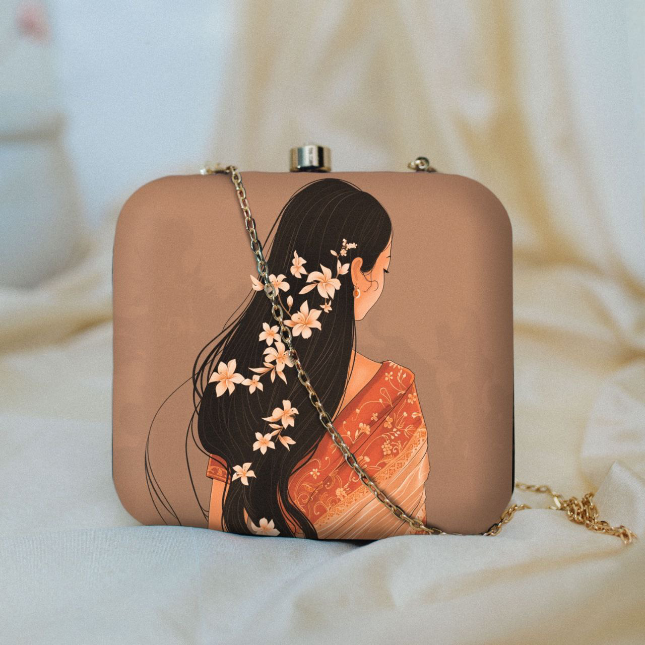 Floral Hair Girl Printed Clutch