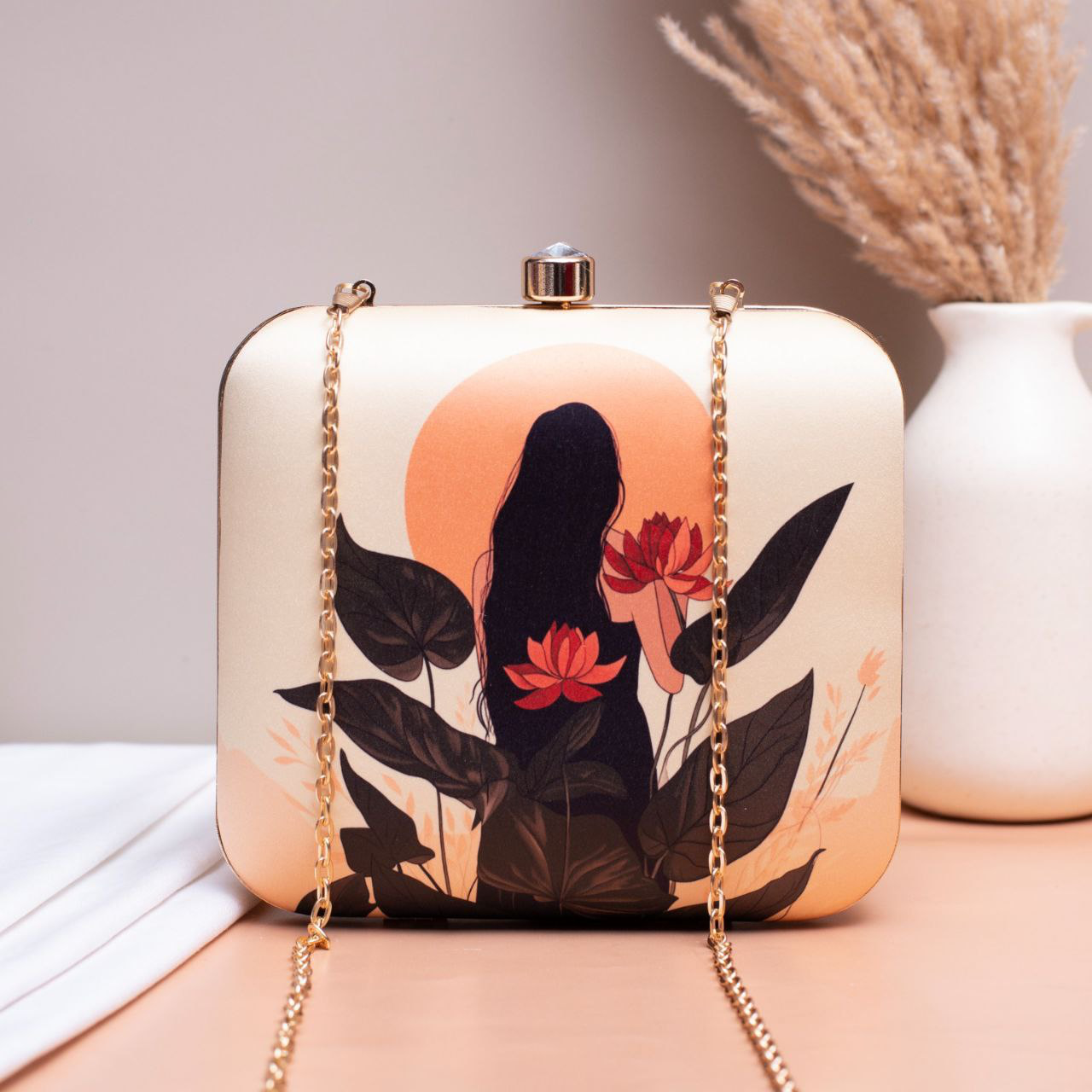 Lotus Lady Printed Clutch