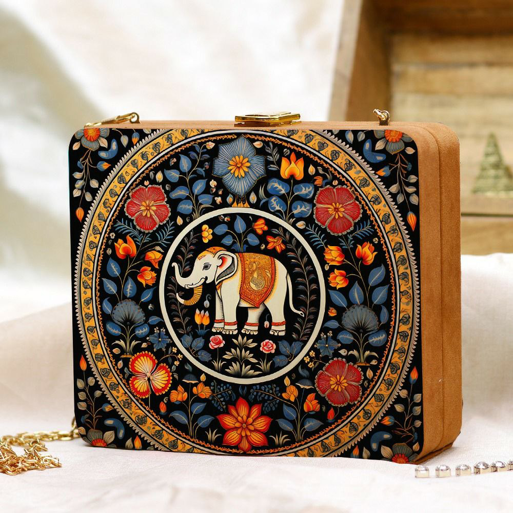 Mandala Elephant Printed MDF Clutch