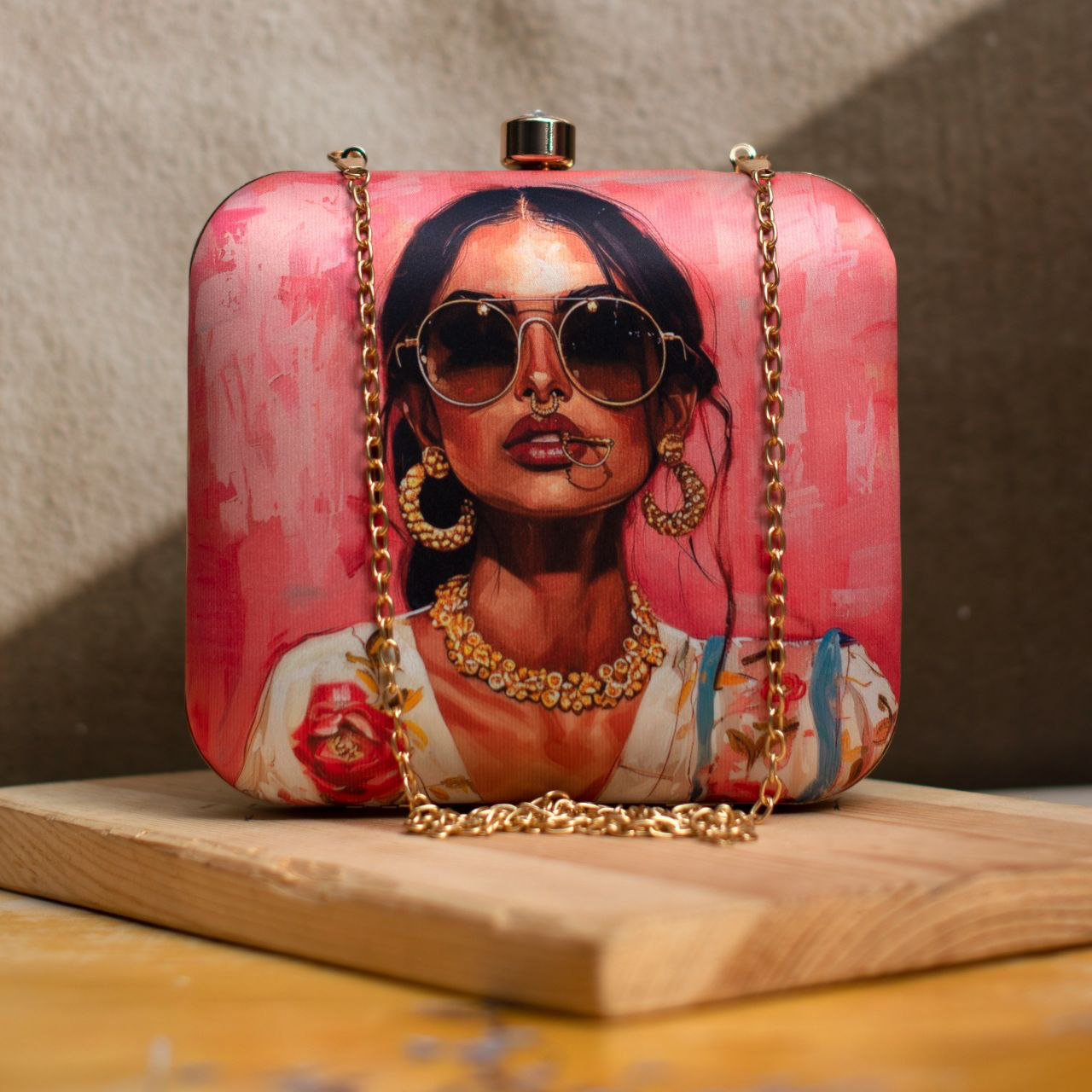 Meditating Girl Portrait Printed Clutch