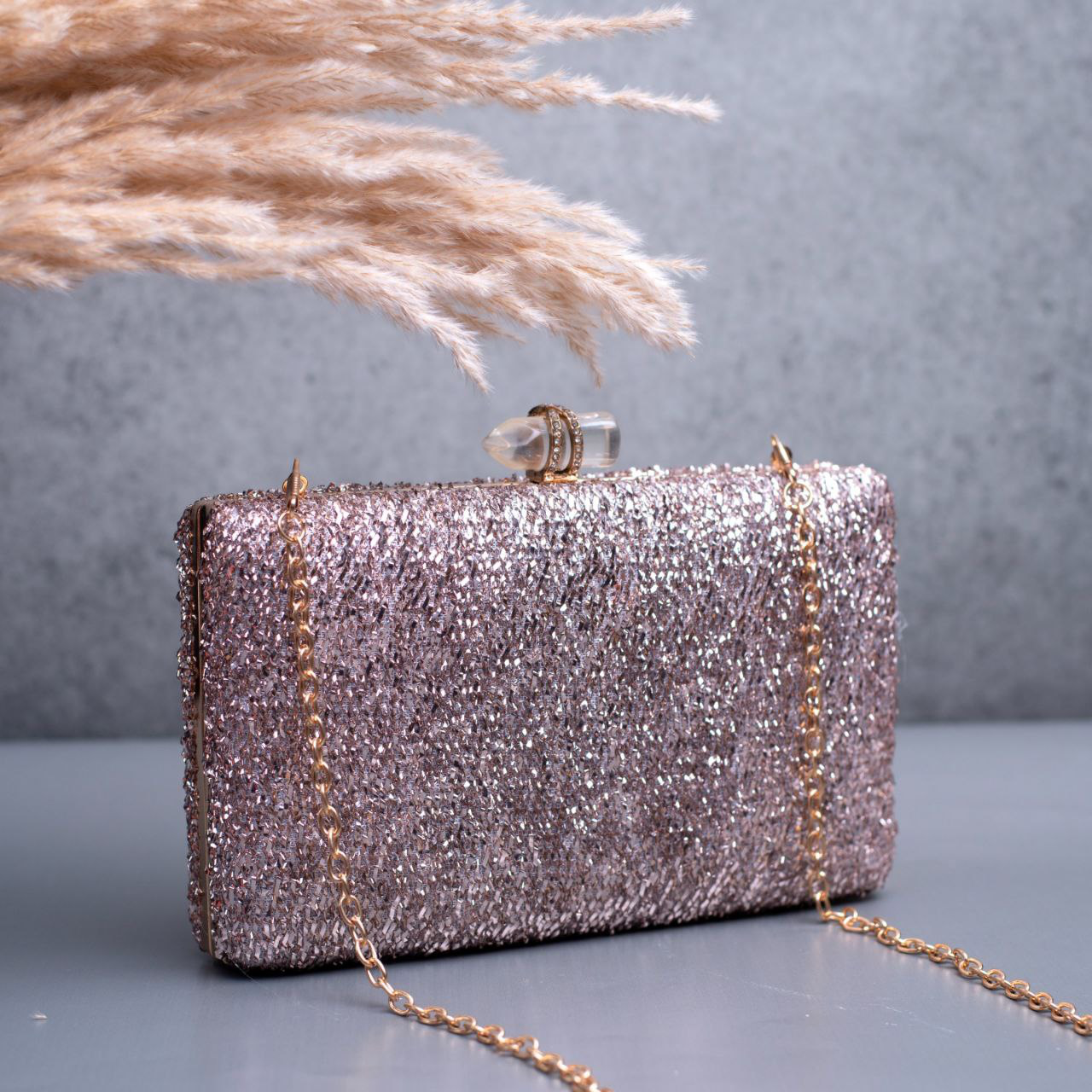 Pink Glittering Fabric Party Clutch