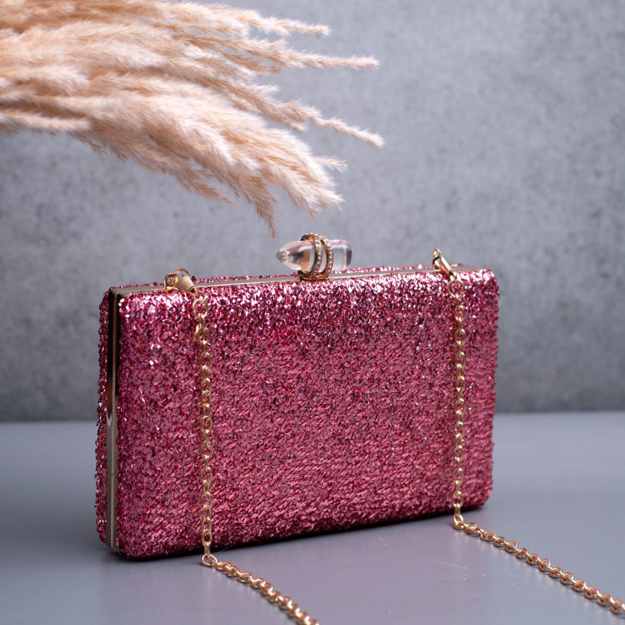 Pink Glittering Fabric Party Clutch