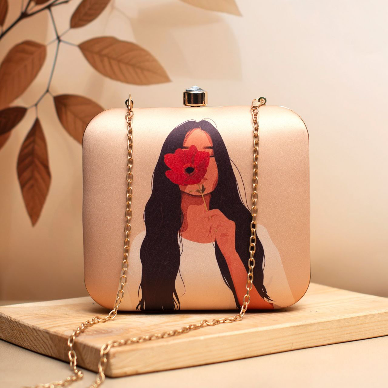 Rose And Girl Portrait Printed Clutch