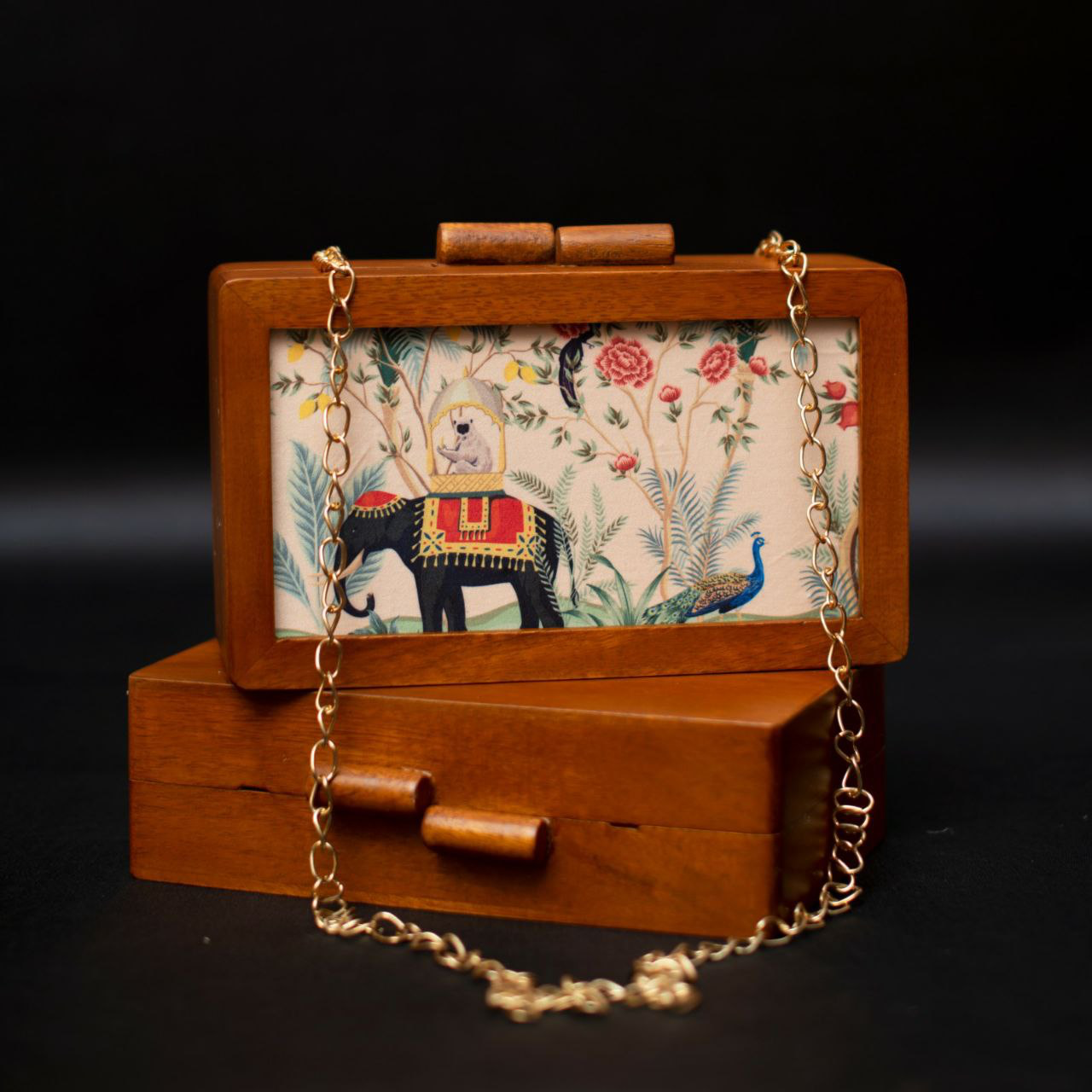 Royal Elephant Wooden Printed Clutch
