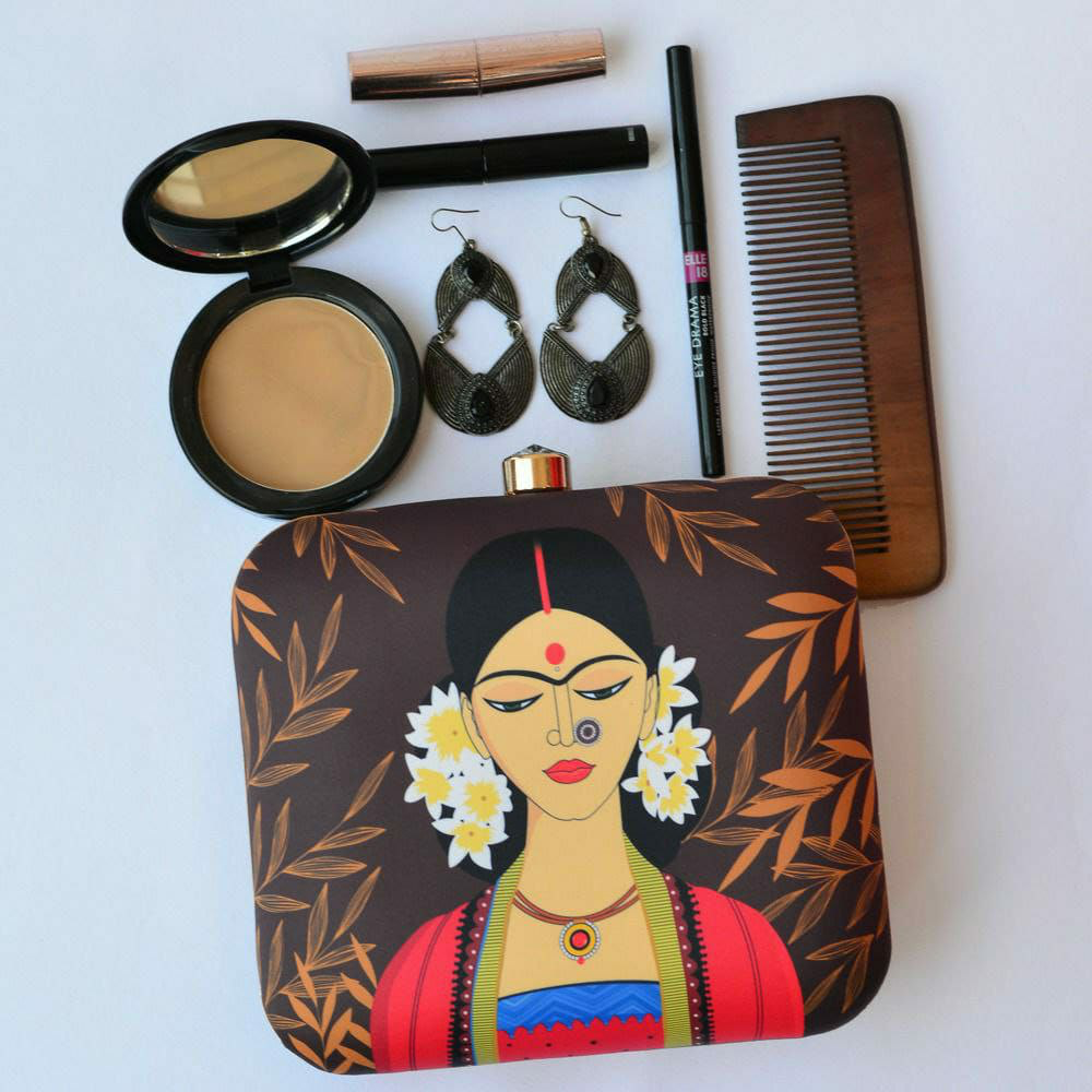 the Portrait of Indian women Printed Clutch
