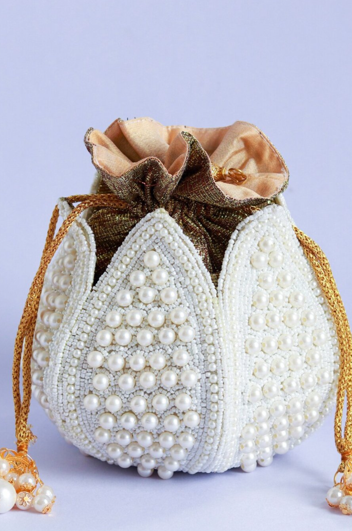 white Lotus Potli With Beautiful Design