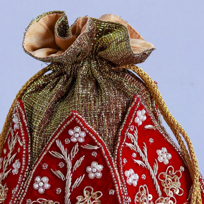 Red Lotus Potli With Beautiful Design